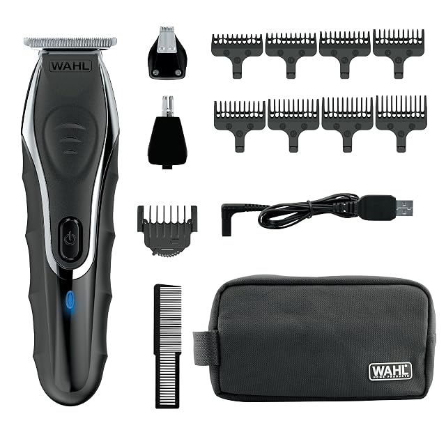 Wahl Aqua Blade Rechargeable Wet Dry Lithium-Ion Deluxe Beard Trimmer for Men - Interchangeable Heads for Detailing Hair