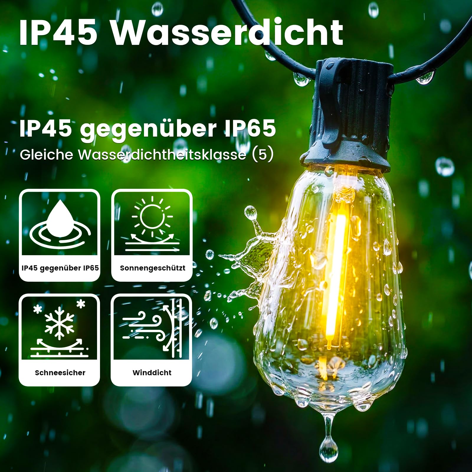 Yuusei Lichterkette Außen Strom, 36M Lichterkette Outdoor mit Fernbedienung, IP45 Wasserdicht, 46+2 ST38 Dimmbar LED-Glühbirnen für Garten Pavillon Balkon Camping Party Hochzeit
