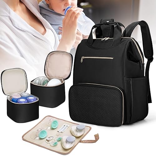 Miniatura 7 de Fasrom Mochila portátil para extractor de leche con enfriador y bolsa, compatible con bombas manos libres Momcozy Medela y Elvie, color negro