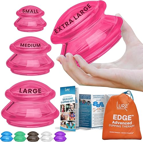LURE Essentials Juego de terapia de ventosas de borde, kit de ventosas para terapia de masaje, juego de ventosas de silicona, tazas de masaje para