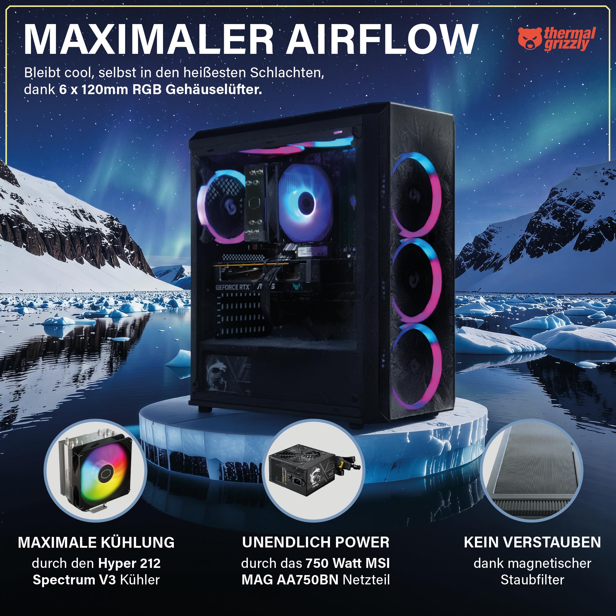 Greed® MK2 Plus - High End Gaming PC - AMD Ryzen 7 5700X + RX 9060XT 16GB - Schneller RGB Computer + 4K Raytracing Rechner mit 4,6 GHZ - 32GB DDR4 RAM - 1TB SSD + 750W Netzteil - WLAN + Windows 11 Pro