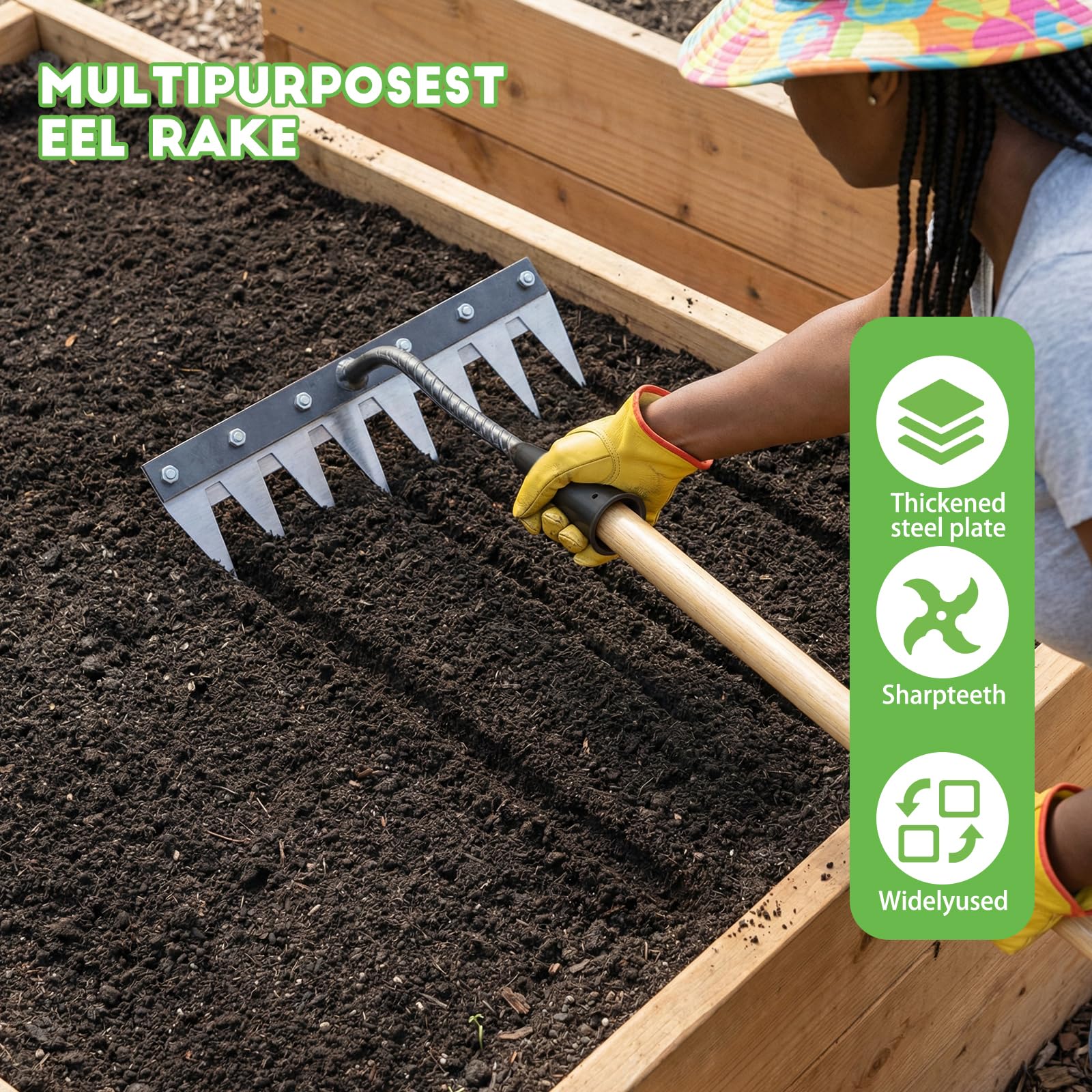 Rastrello Multifunzione Elimina Erbacce,8 denti robusti Rastrello | Giardino Portatile,Rastrello da giardino resistente,Strumenti per orto e giardinaggio,allentare il terreno,livellare prato