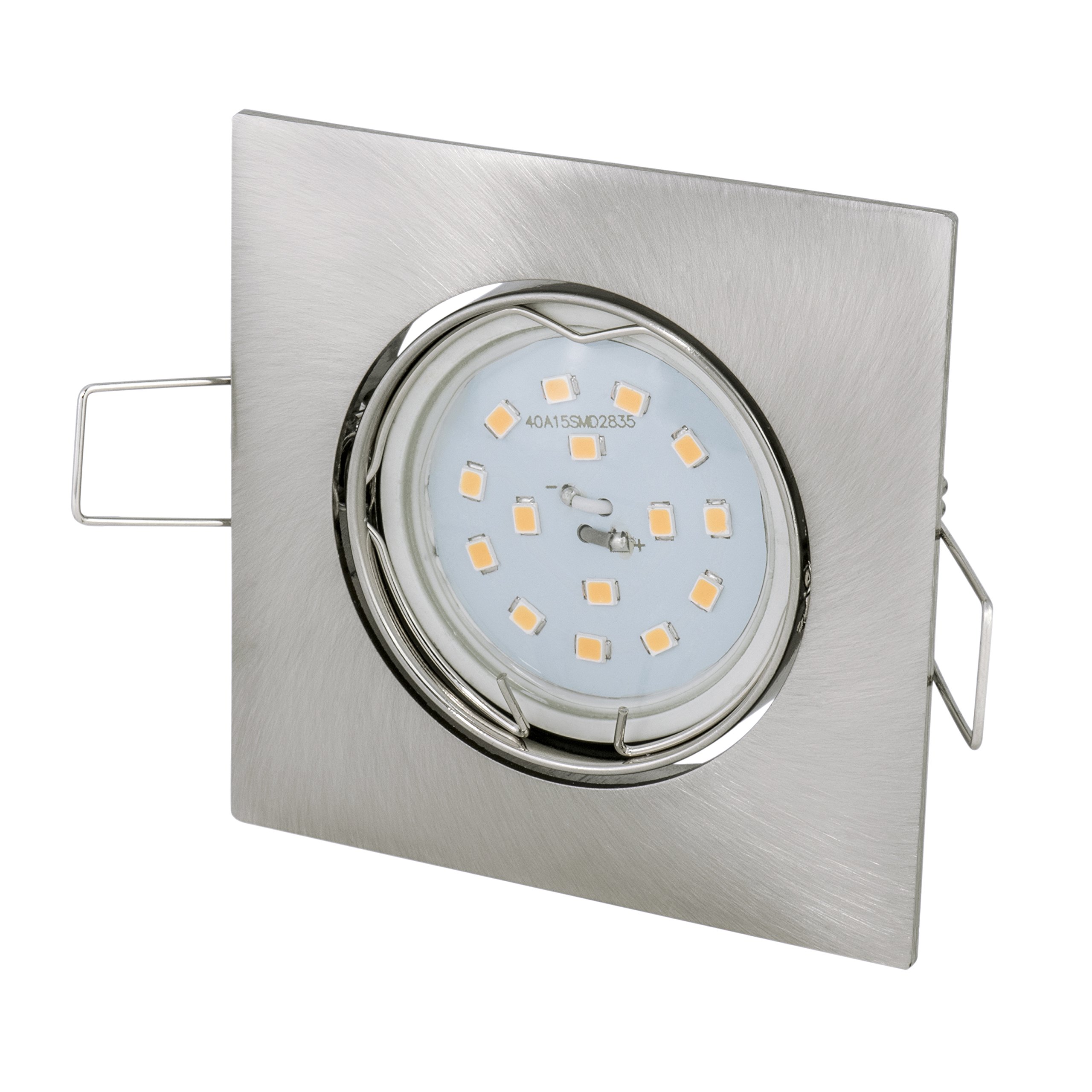 5er Set LED Einbaustrahler GU10 – 3W Warmweiß, Schwenkbar, Chrom Gebürstet, Inkl. Rahmen & Fassung