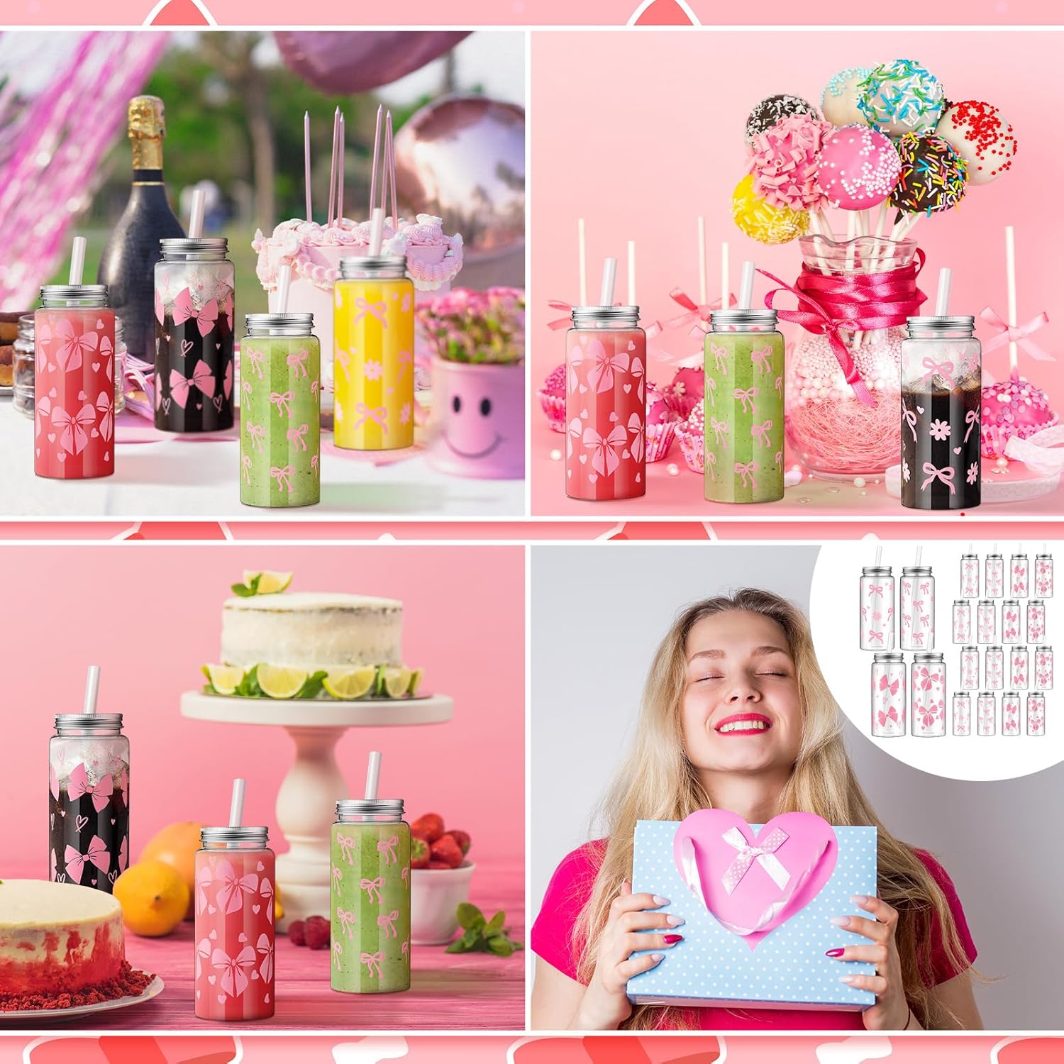 24 Pcs Coquette Bow Aesthetic Cup Pink Bow Plastic Tumbler with Lids and Straws Reusable Cute Plastic Cups for Women Birthday Bridal Shower Wedding Party Supplies(400ml,13.5oz) - Image 5