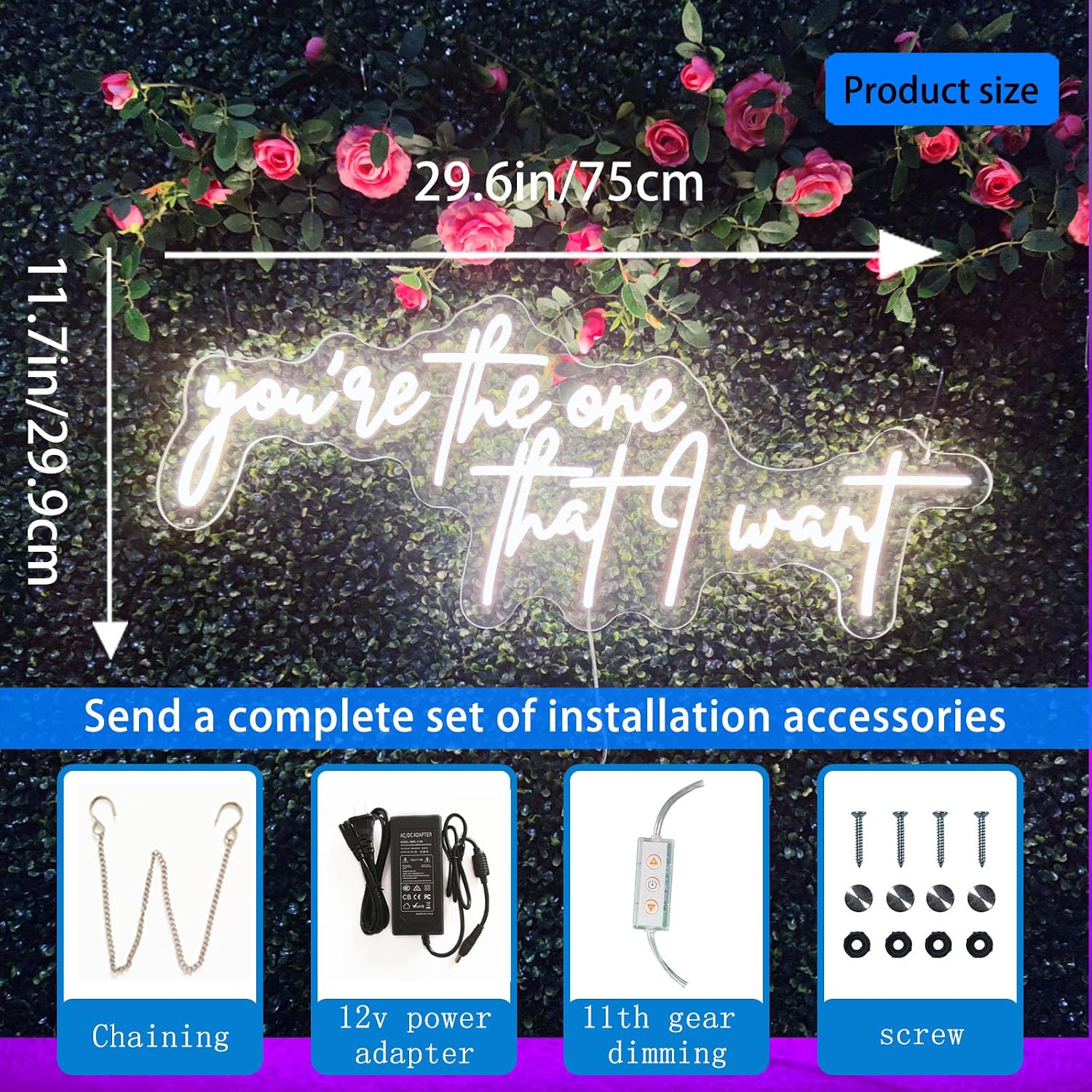 You're The One That Want Neon Sign for Wall Decor,Led Signs, Decoration Neon Lights for Bar Pub Christmas,Restaurant,Bedroom Neon Signs Engagement Birthday Wedding Party Size:75 * 29.9cm