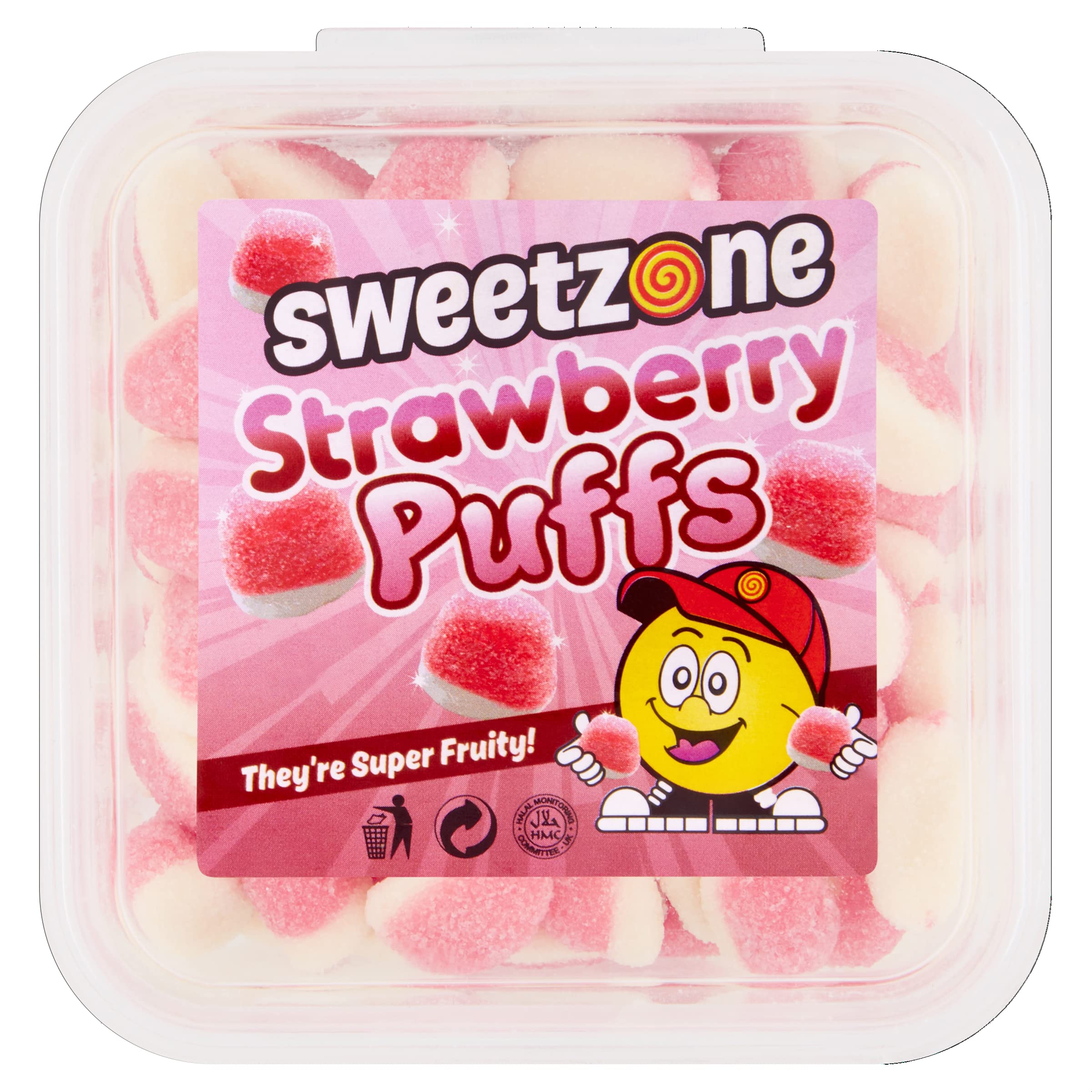 Sweetzone White Strawberry Puffs 180G Tub Hmc Certified Halal