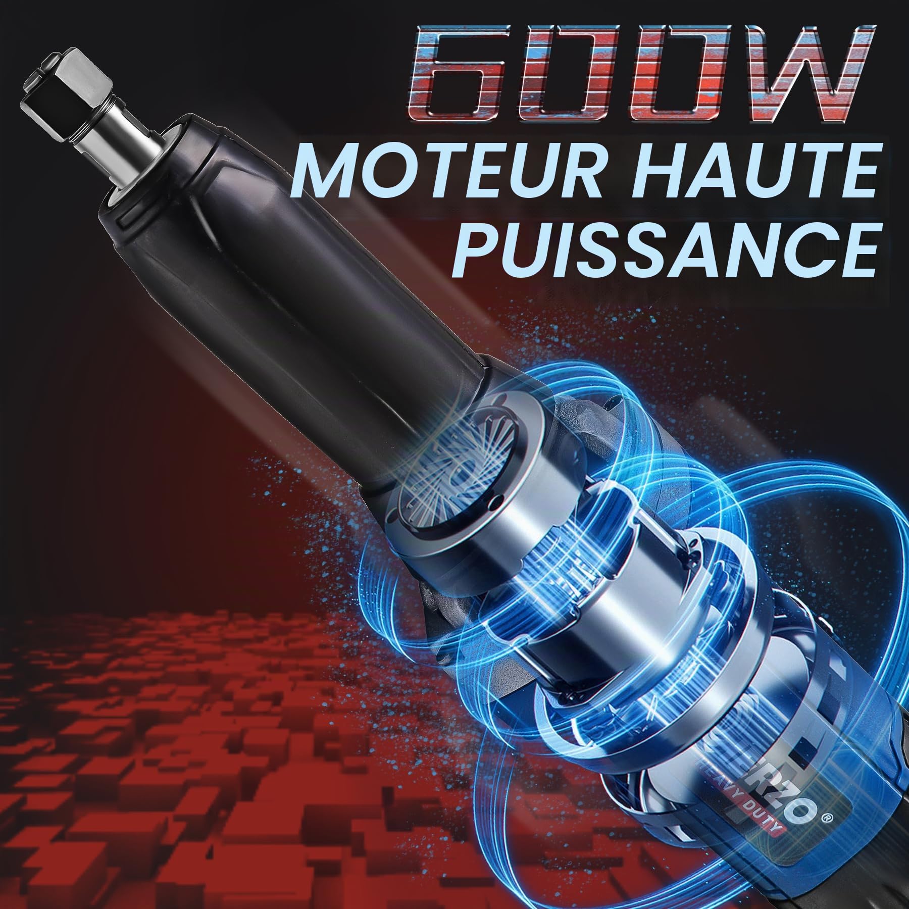 HERZO Meuleuse Droite Professionnelle 600W,Outil Rotatif Électrique à Vitesse Variable 0–31000 tr/min, Pince Ø6mm/8mm, Ponceuse Polisseuse pour Bricolage, Métal, Bois et Gravure