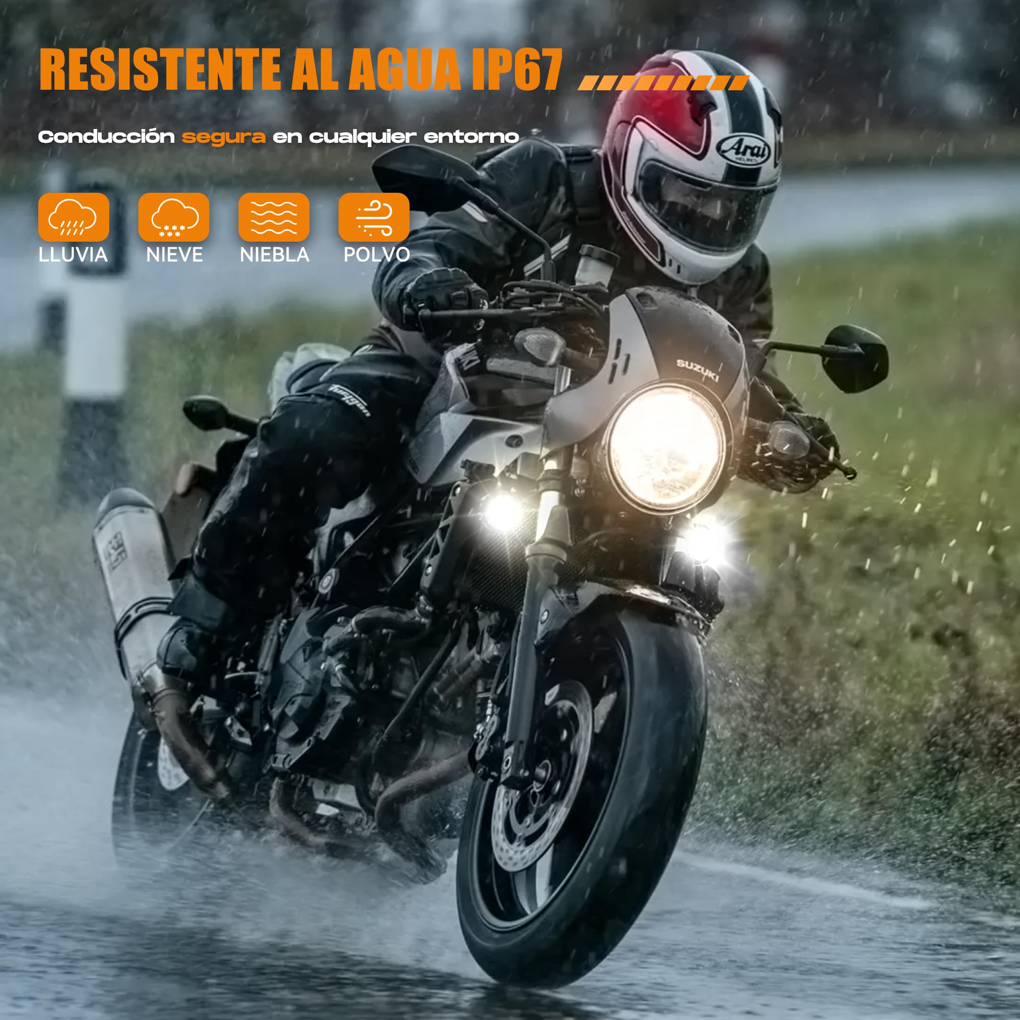 Future Eyes Faros Antiniebla LED para Moto, Foco Auxiliar de 60W con Giro de 360°, Luz Larga/Luz Corta, Luces Impermeables para Conducción Nocturna, ATV, UTV y Faros de Motocicleta