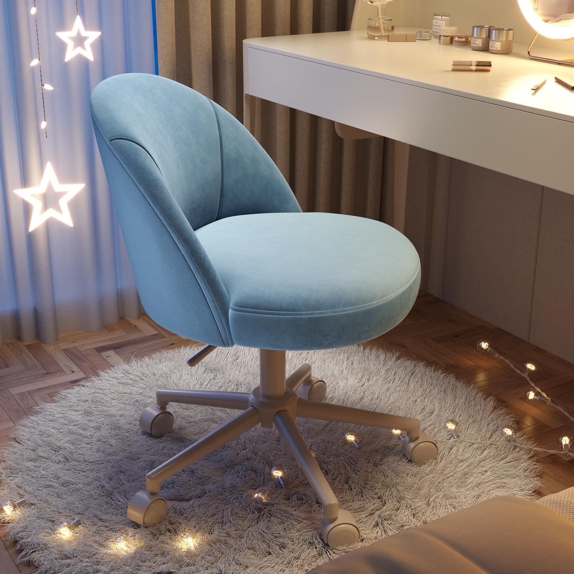 EnHomee Vanity Chair with Wheels, Cute Desk Chair with Back,Comfortable Office Chair with Adjustable Rolling Swivel for Makeup Room Bedroom, Home