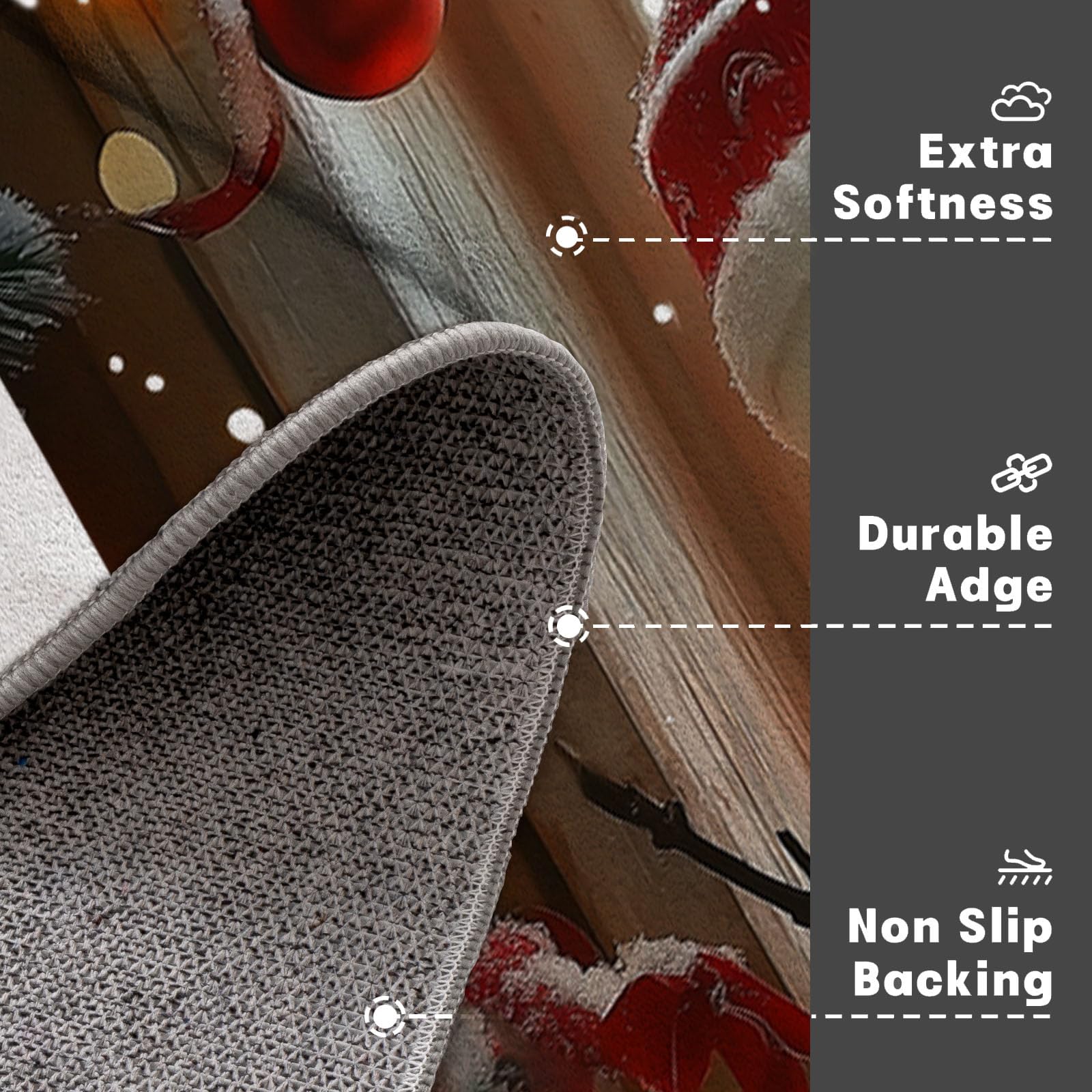 Felpudo Alfombra de Entrada Lavable, Decoraciones Navideñas Interior Muñeco De Nieve Farolillos Pequeña Alfombra Antideslizante Suave Superfina para Cocina Baño Dormitorio 90x150cm, Blanco grisáceo