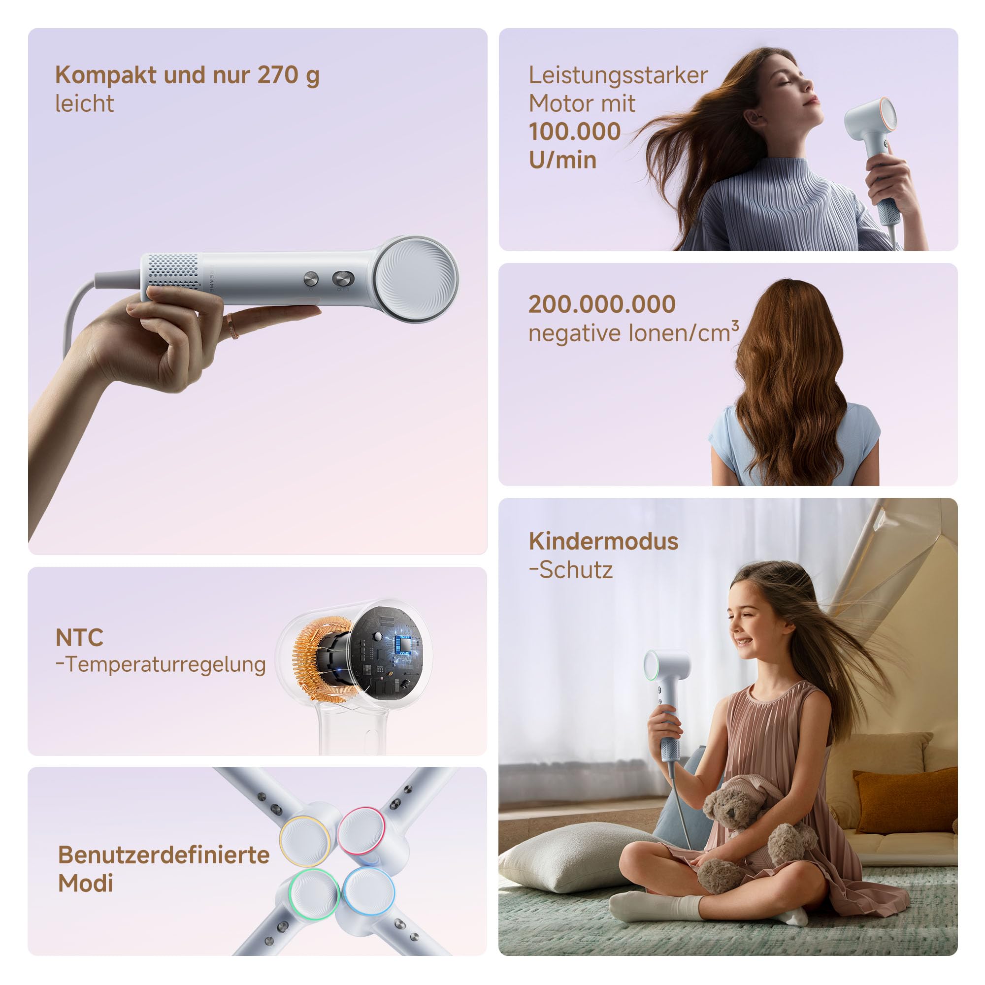 DREAME Mini Flow, Highspeed-Haartrockner, 270 g, Glättdüse Reiseföhn