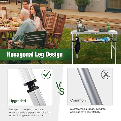 Miniatura 6 de RedSwing Mesa plegable de 3 pies de altura ajustable, ligera y portátil, patas hexagonales de aluminio, mesa de campamento con capa de malla, 36 x