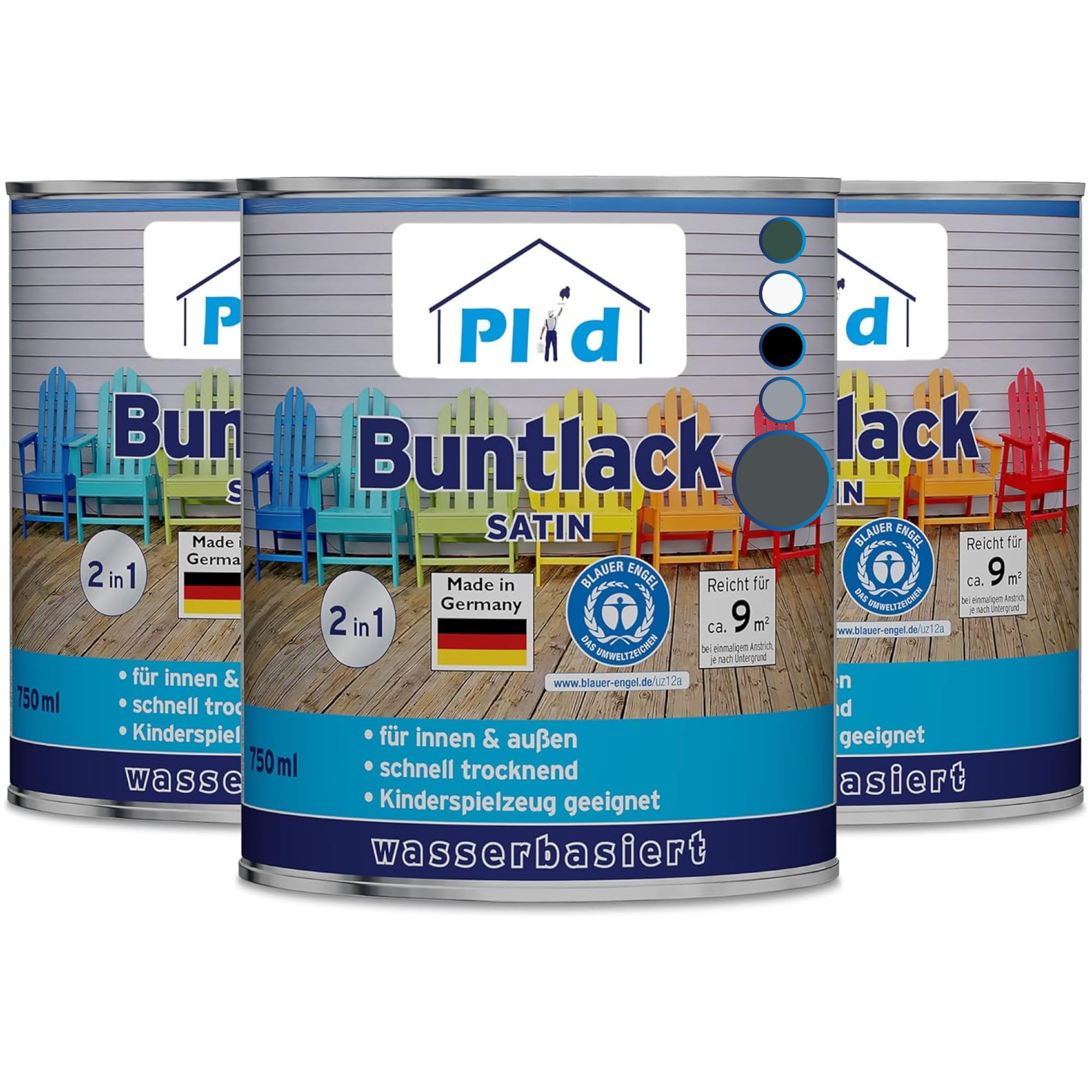 plid® Barniz de color exterior 2,25 l – Gris antracita – Color madera exterior e interior – Barniz para madera exterior resistente a la intemperie – Pintura para madera exterior e interior – Color