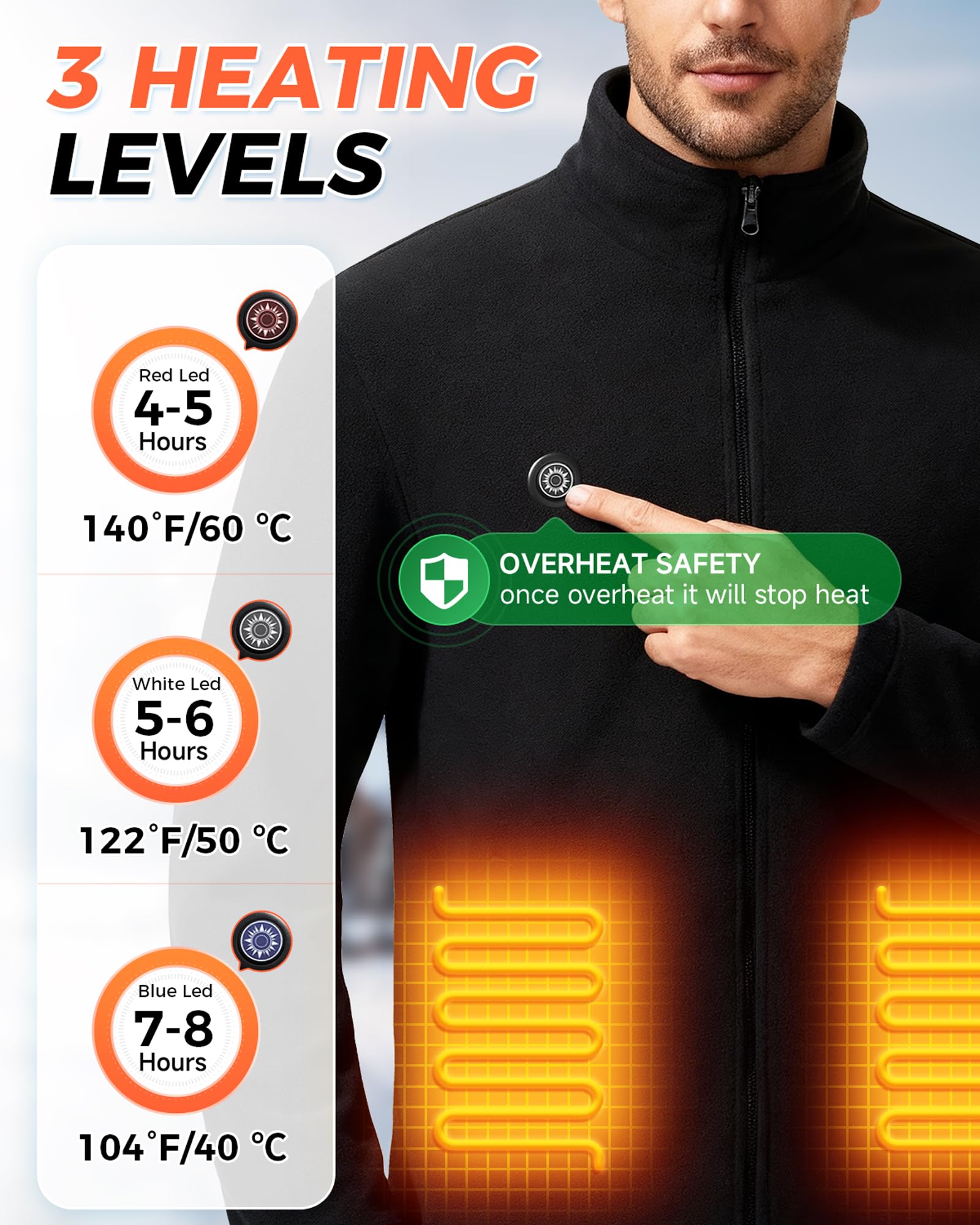 Chaleco Calefactable Hombre Mujer,Chaqueta Calefactable con Bateria 10000mAh,3 Temperaturas 9 Zonas de Calefacción,Electrico Chaleco Chaqueta Térmico Ropa Calefactables Inteligentes Para el Invierno