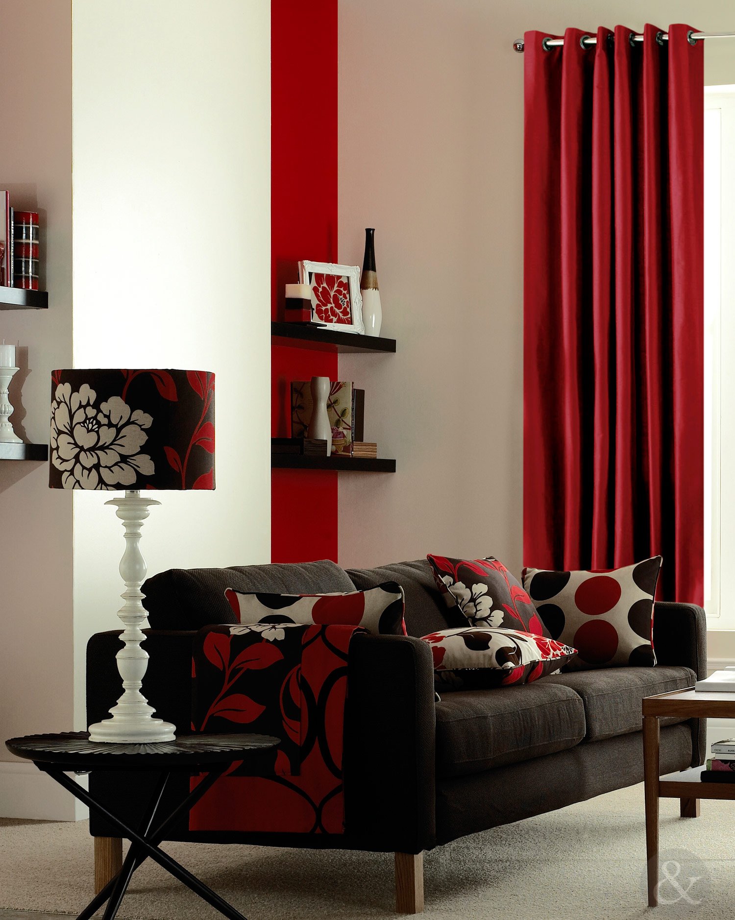 Just Contempo Faux Silk Eyelet Lined Curtains, Red, 90x108 inches