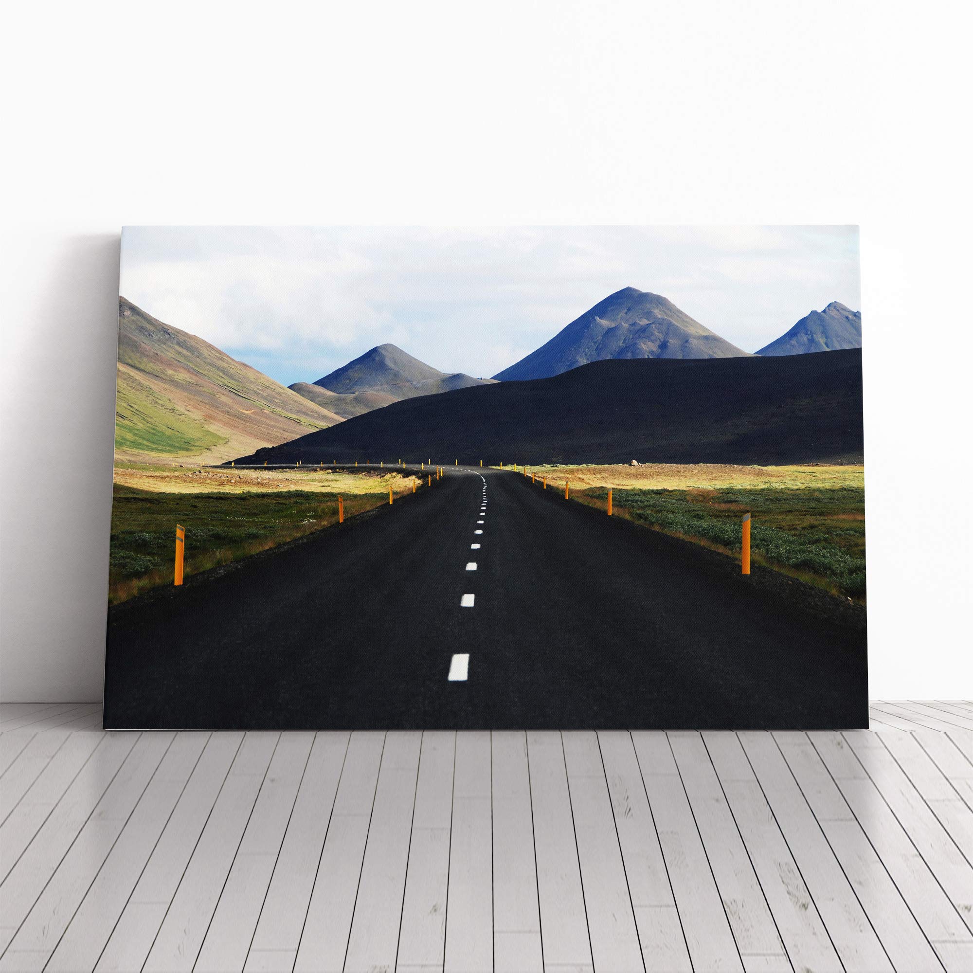 Landscape Road Iceland Canvas Print | Gallery Wrapped 30mm Frame Wall Art | 24x16 inches | Ready to Hang | Modern Landscape Picture | Living Room Bedroom Lounge Office