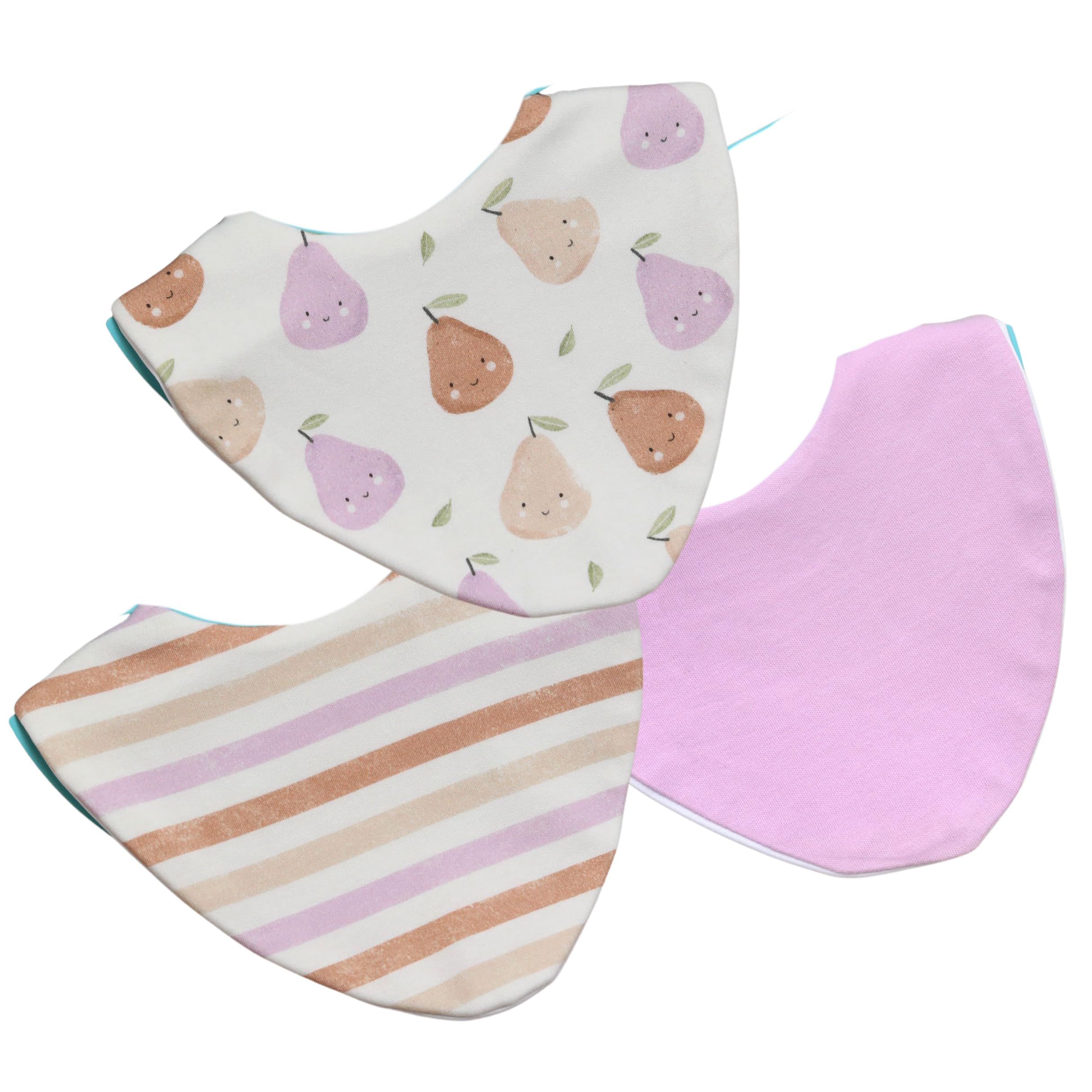 Bibbilyboo Waterproof Baby Dribble Bib 3 Pack, Baby/Toddler - Absorbent & Waterproof - Award Winning Teething Bibs (Pears & Stripes)