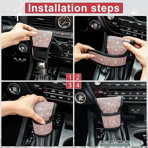Miniatura 5 de BJSIA Bling Auto - Funda para pomo de palanca de cambios de automóvil, protector universal para palanca de cambios con diamantes de imitación,