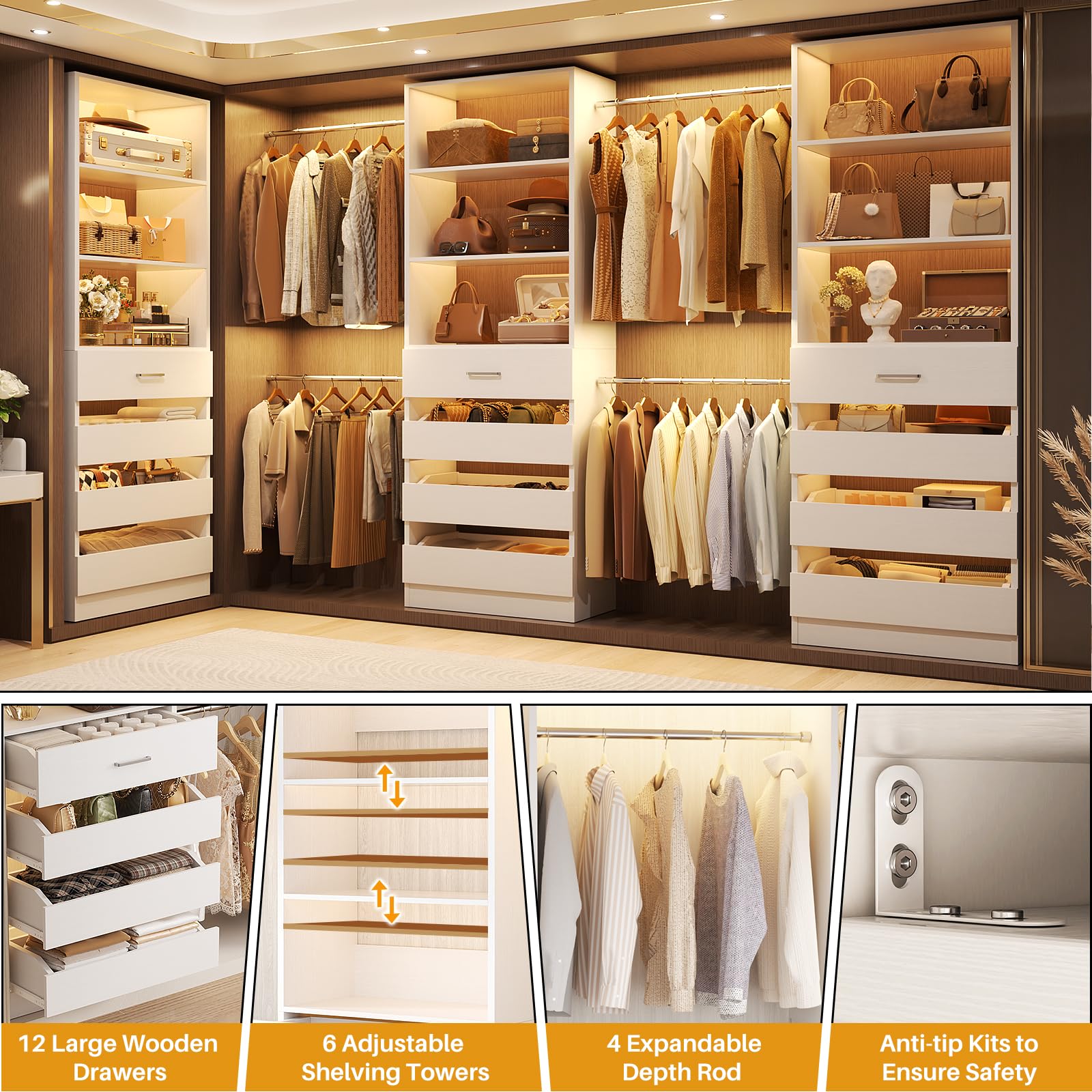 Amazon.com: Aheaplus Closet System with 12 Drawers, 8.5-11.5Ft