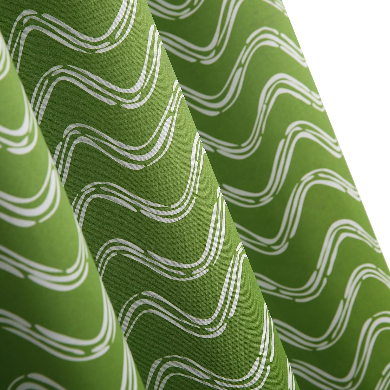 Deconovo Rod Pocket Curtains Ocean Wave Print Blackout Window for Bedroom, 42x84 Inch, Green