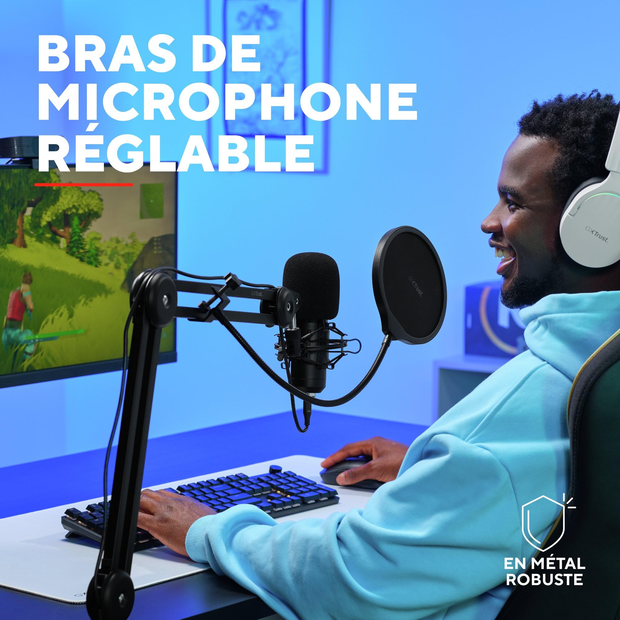 GXTrust Emita II Microphone avec Bras, Filtre Anti-Pop et Anti-Vent, Noir