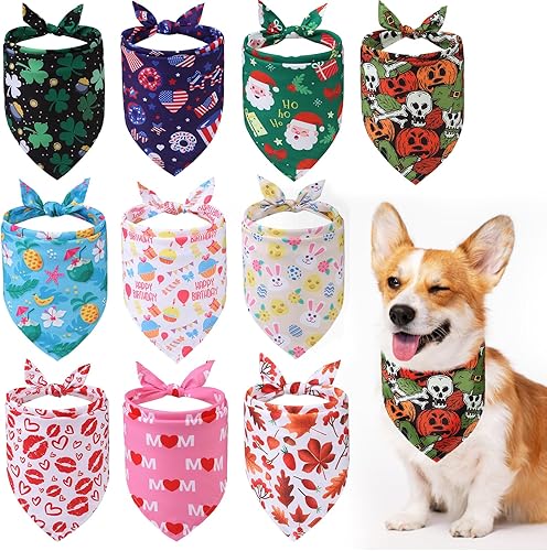 PAWCHIE Bandanas navideñas para perros, paquete de 10 unidades, bufanda triangular para mascotas, estilo festival, bandanas de verano, día de la