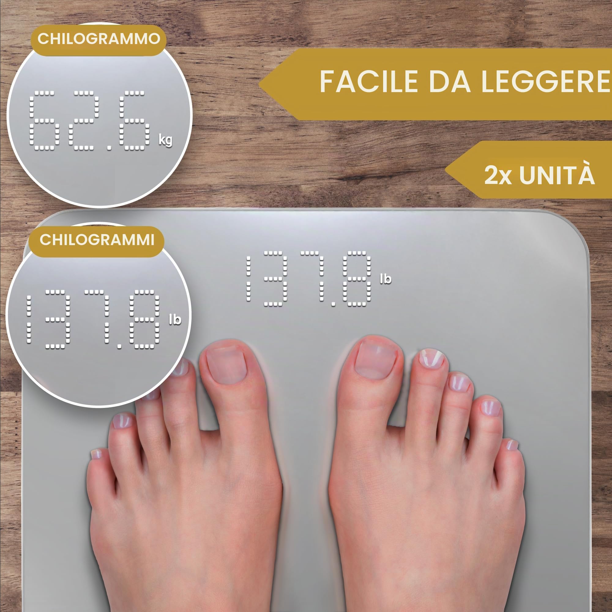 INEVIFIT Bilancia pesapersone, bilancia pesapersone digitale ad alta precisione, misura il peso per più utenti. argento grande piattaforma 11.8 "x11.8"