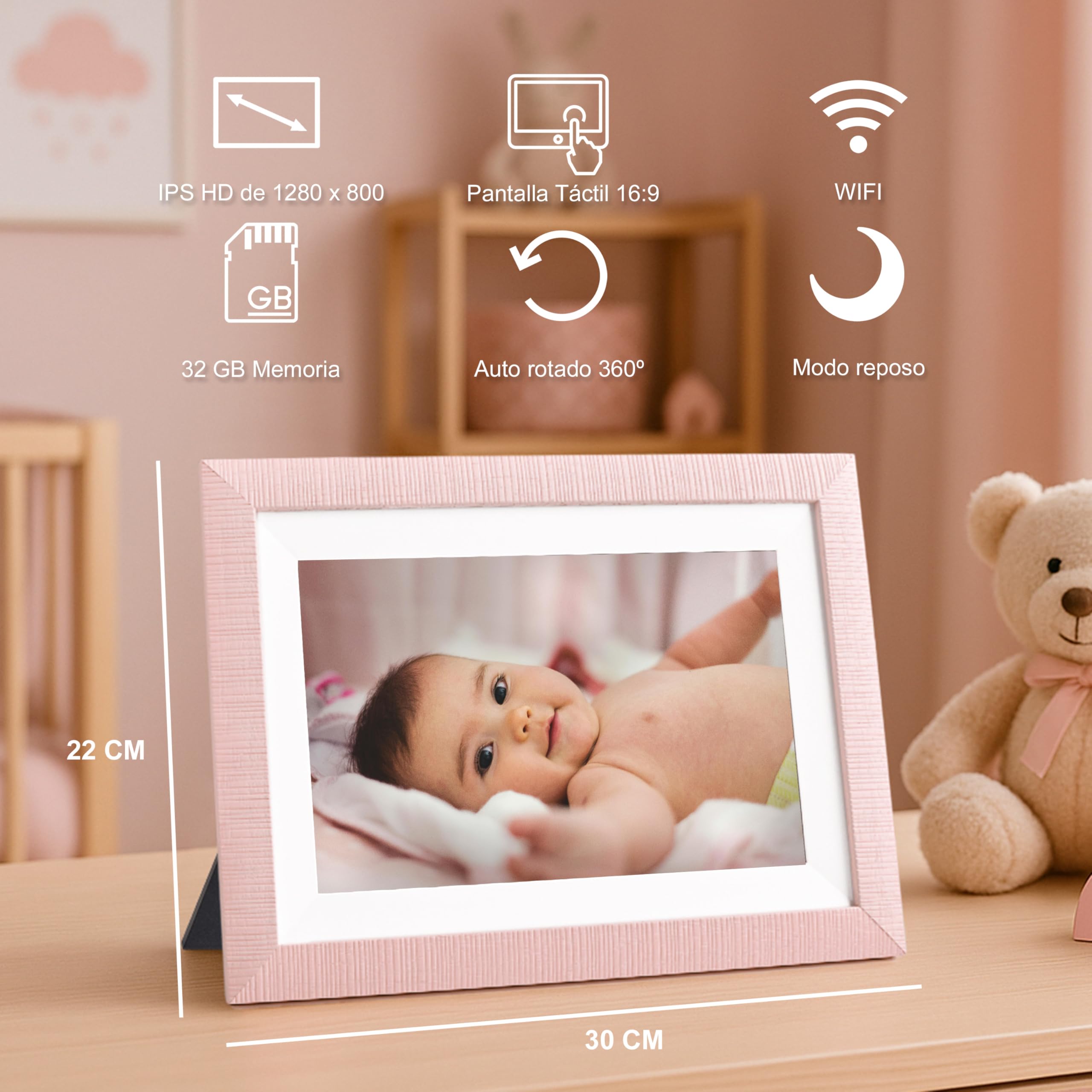Cadre Photo Naissance numérique - Cadeau Naissance Fille Album Naissance bébé 32 Go de mémoire Écran Tactile 10,1" Livre de Souvenirs cartagez des Souvenirs en Toute sécurité avec Frameo (Rose)