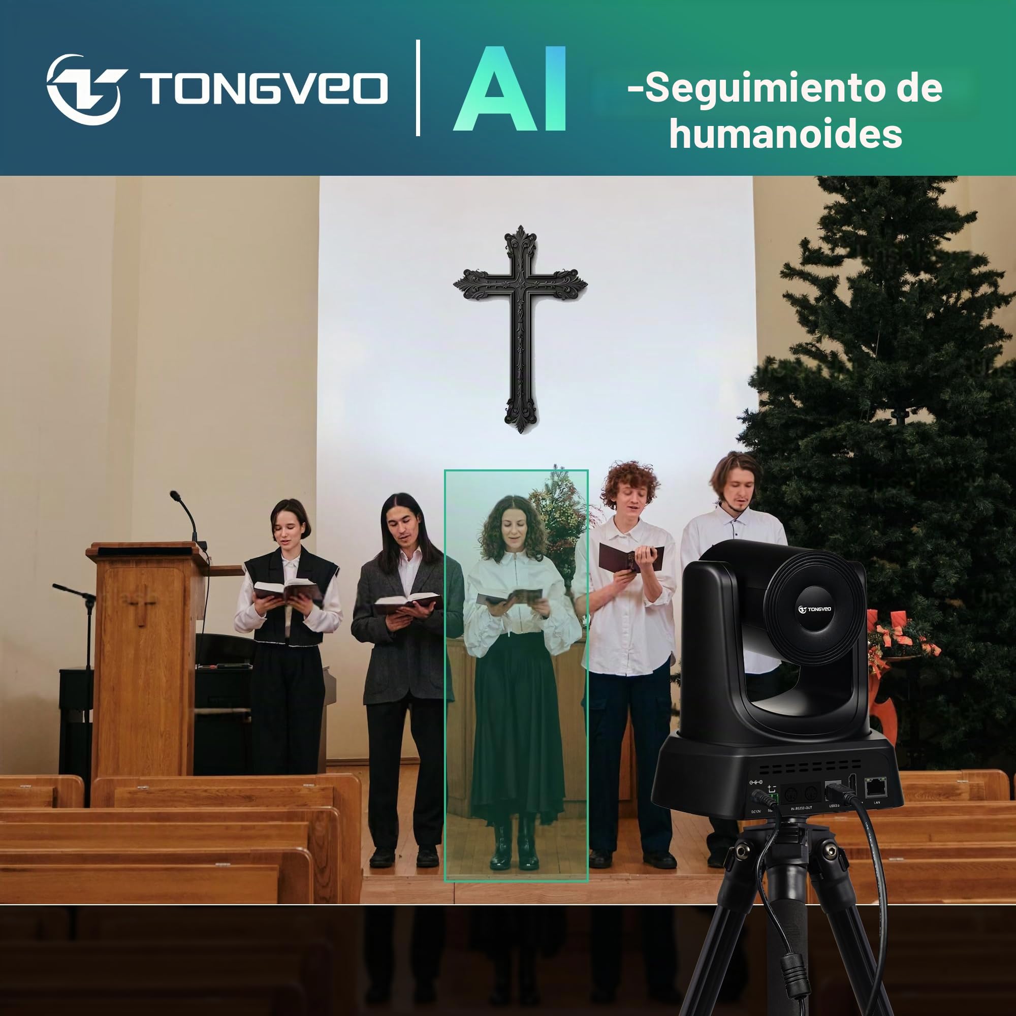 TONGVEO Cámara 4K AI PTZ con seguimiento automático y zoom óptico de 20x, cámara de conferencia con HDMI/USB3.0/LAN/PoE, ideal para servicios religiosos, reuniones de zoom, transmisión en directo y
