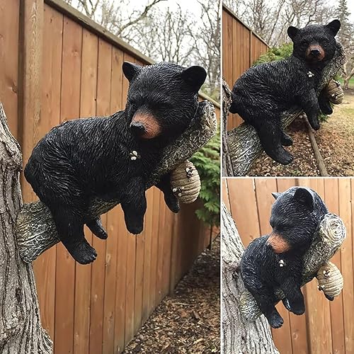 HWZQDJ Cachorro de oso negro siesta en un árbol, divertida figura de oso negro, escultura de oso de resina vívida para decoración de escritorio,