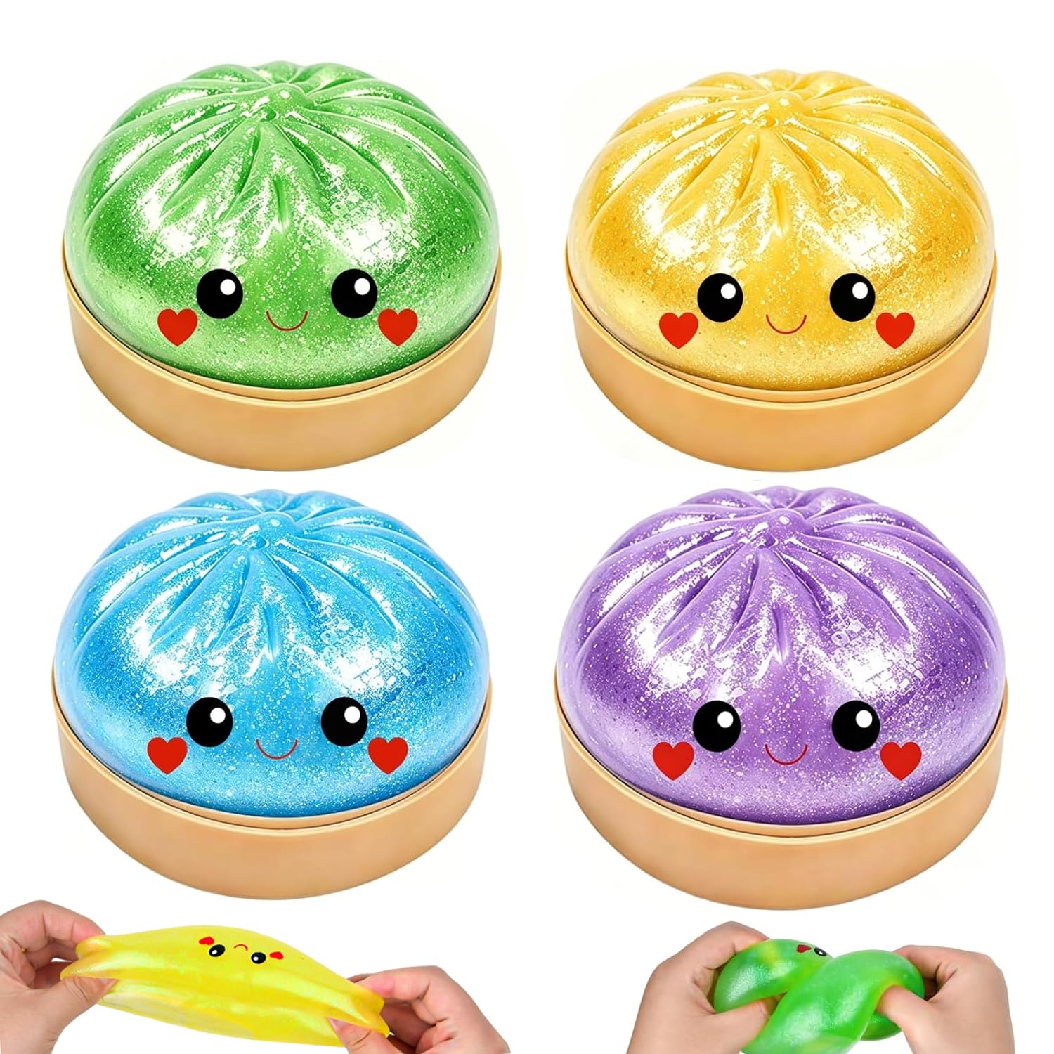 4Pcs Dumpling Squishy Toys, Glitter Squishy Dumpling Toys, Soft Dumplings Squishies, Slow Rising Fidgets, Dumplings Stress Balls for Adults Kids, Sensory Squishys Anxiety Relief for All Ages â image 1
