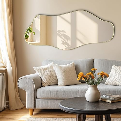 Miniatura 3 de Espejo irregular, 47.2 x 21.6 pulgadas, asimétricos sin marco, espejo de pared abstracto dorado, espejos modernos de forma única para sala de estar,