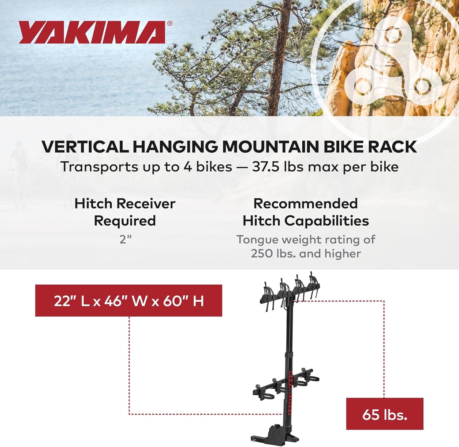 Yakima 4-Bike Vertical Hanging Hitch Mount Carrier, Tilt-Away Steel Bike Rack, Hangover 4