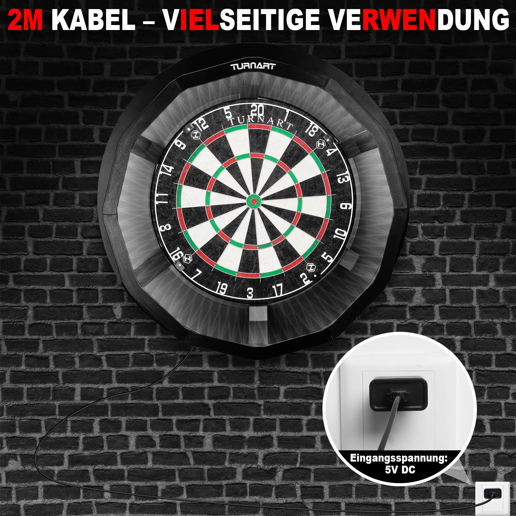 Turnart Dartscheibe Beleuchtung Dartscheibe Dart Light,360°Pro Dart Beleuchtung Helligkeitsregelung Dart lichtring für Dartscheibe Steeldart-90 LED Dartboard Beleuchtung für Wohnzimmer Oder Bar | 360°Pro Helligkeitsregelung Dart lichtring für Dartscheibe