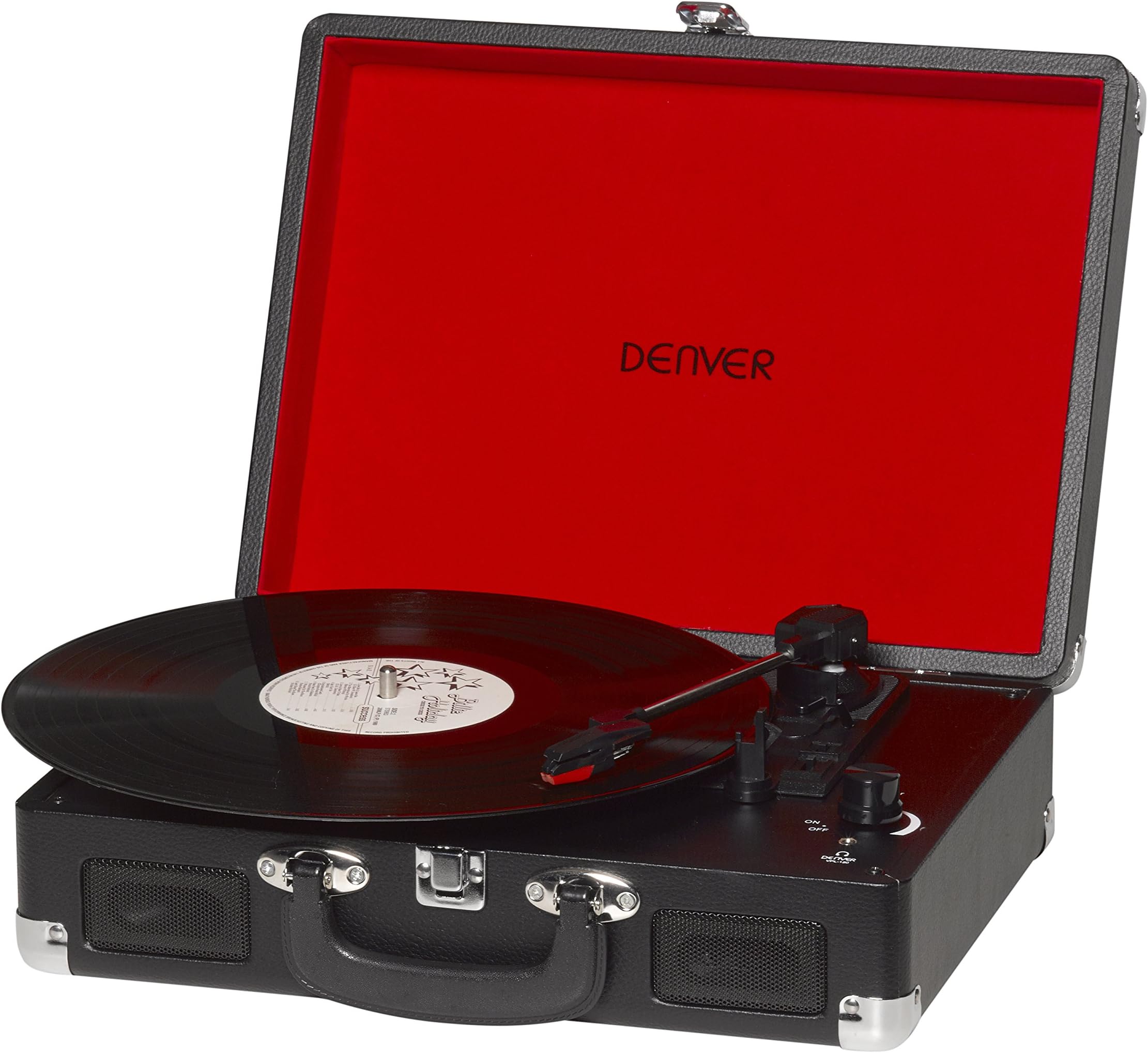 Denver VPL-120 Black 3 Speed Vinyl Record Player with Stereo Speakers, Suitcase / Briefcase Style