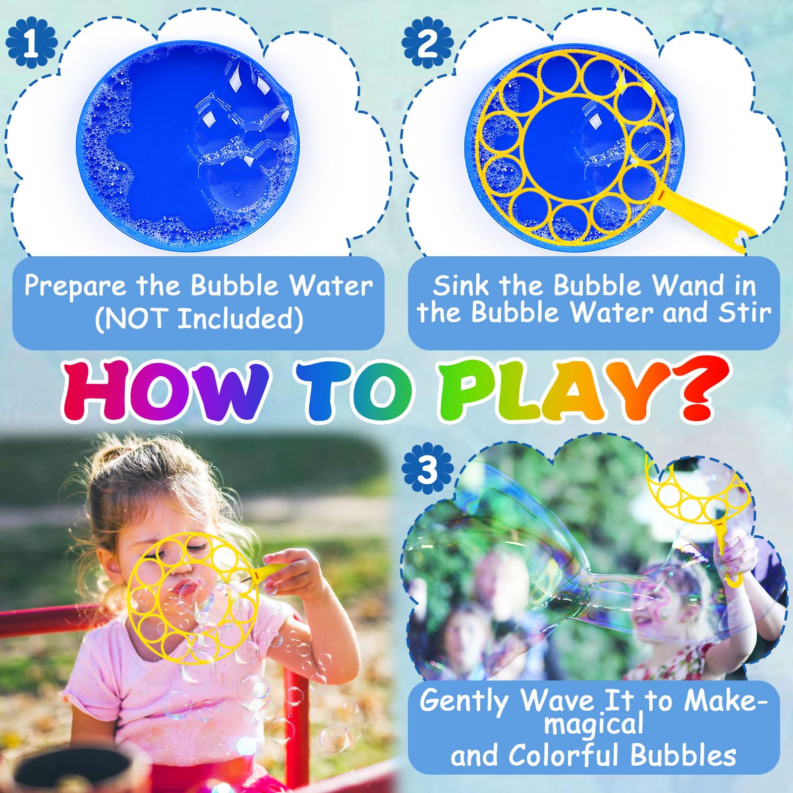Purpledi 29 Piezas Kit de Varita de Burbujas, Gigante Varita de Burbujas, Juego de Pompas de Jabón para Niños, Maquina de Burbujas para Juegos al Aire Libre en Interiores y Fiestas de Cumpleaños