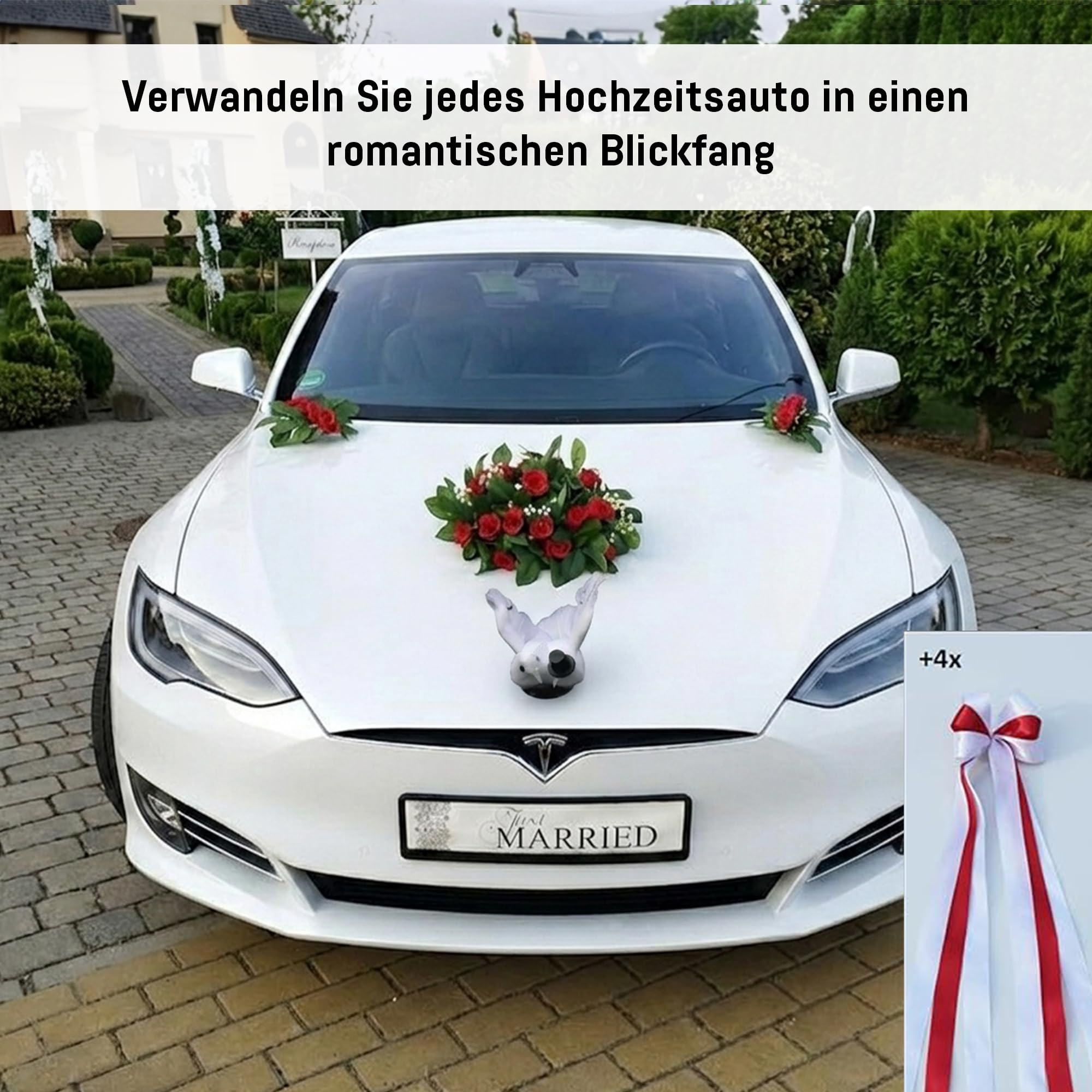 ECHTER ROSESTRAUSS Autoschmuck Braut Paar Rose Deko Dekoration Autoschmuck Hochzeit Car Auto Wedding Deko (Rot)