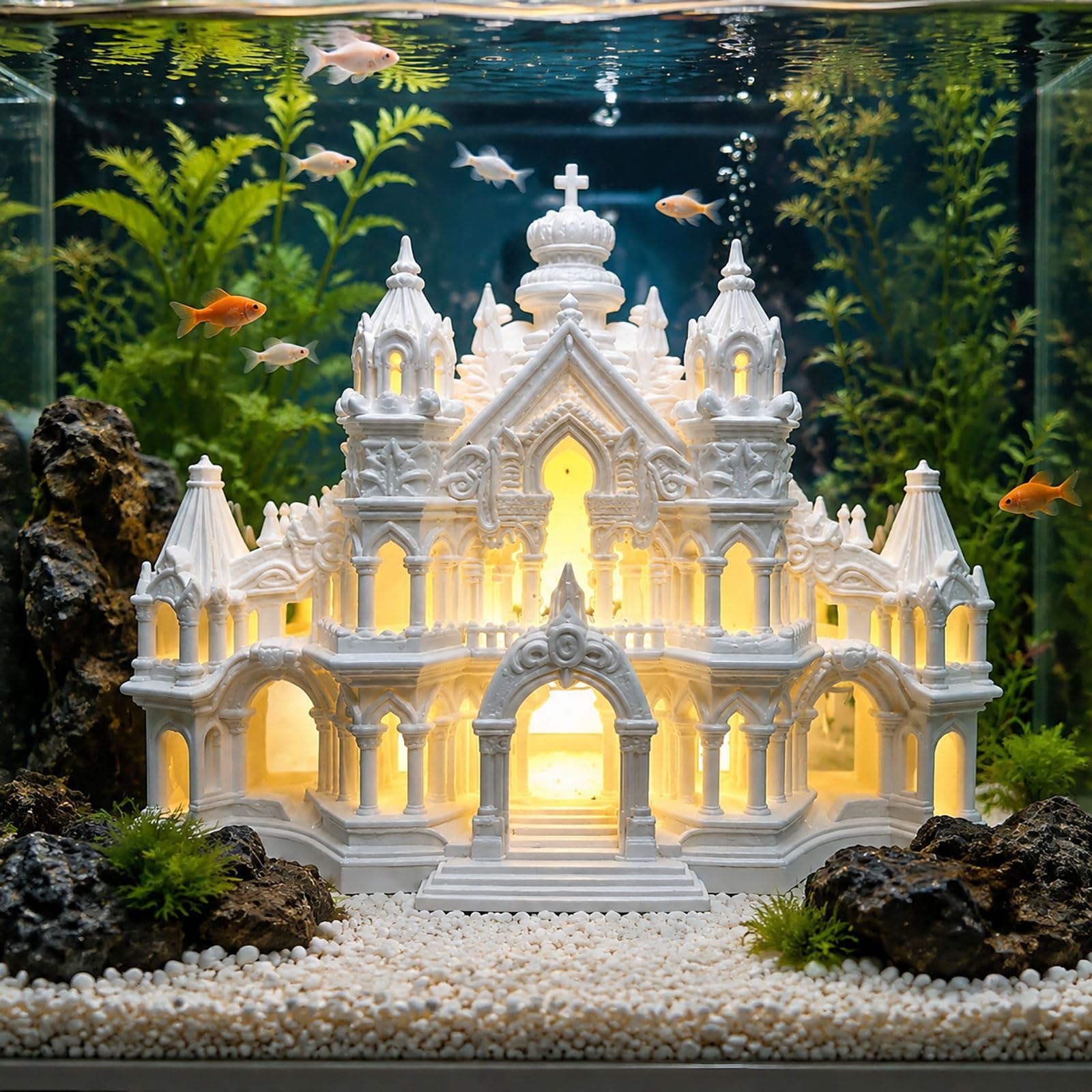 Aquariumdekorationen, Dekorationen für Fischbecken-with Light | Für Reptilien und Amphibien: Kleines Aquarium als Dekoration, Versteck und Brutstätte