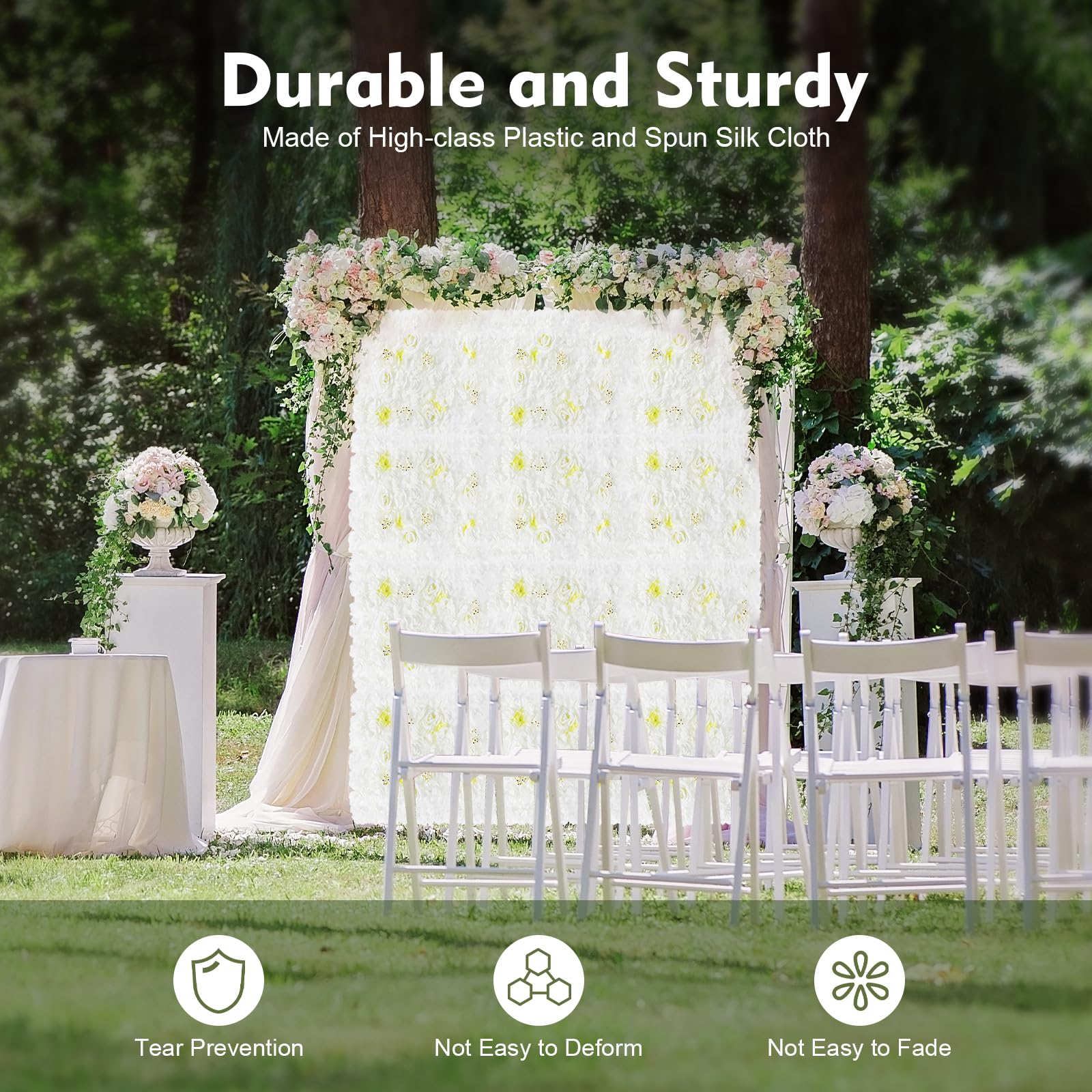 Künstliche Blumenwand 12 Stück Flower Wall künstliche Rose, DIY Blume Wandpaneel für Hochzeit, Hintergrund, Dekoration, Zuhause, Garten, Party, Dekoration, 60 x 40 cm, Weiße