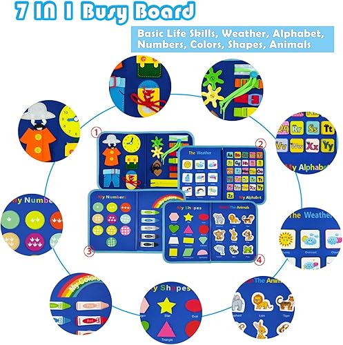 Miniatura 2 de IVYs.SZ Tabla de actividades para niños pequeños de 2 a 4 años, tabla Montessori para actividades motoras finas (azul)