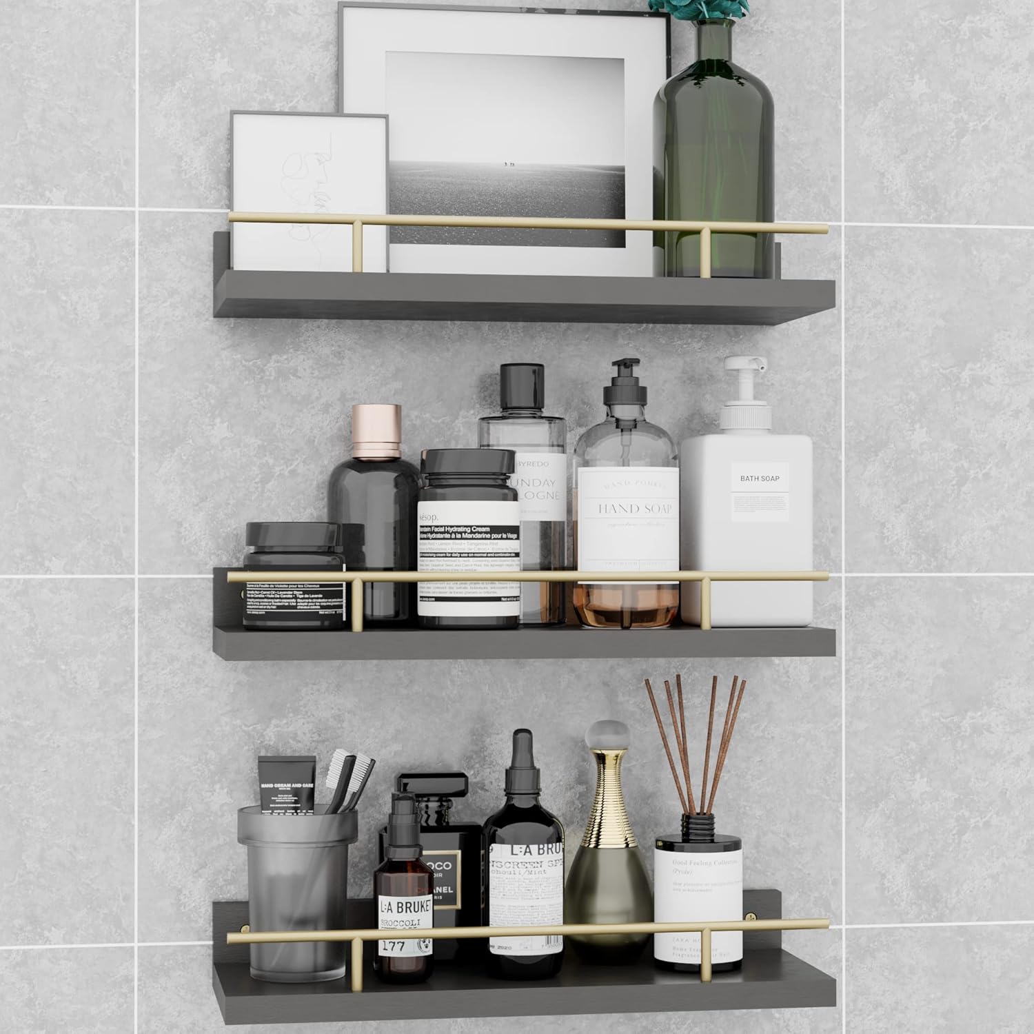MZF Floating Shelves with Metal Guardrail,Shelves for Wall