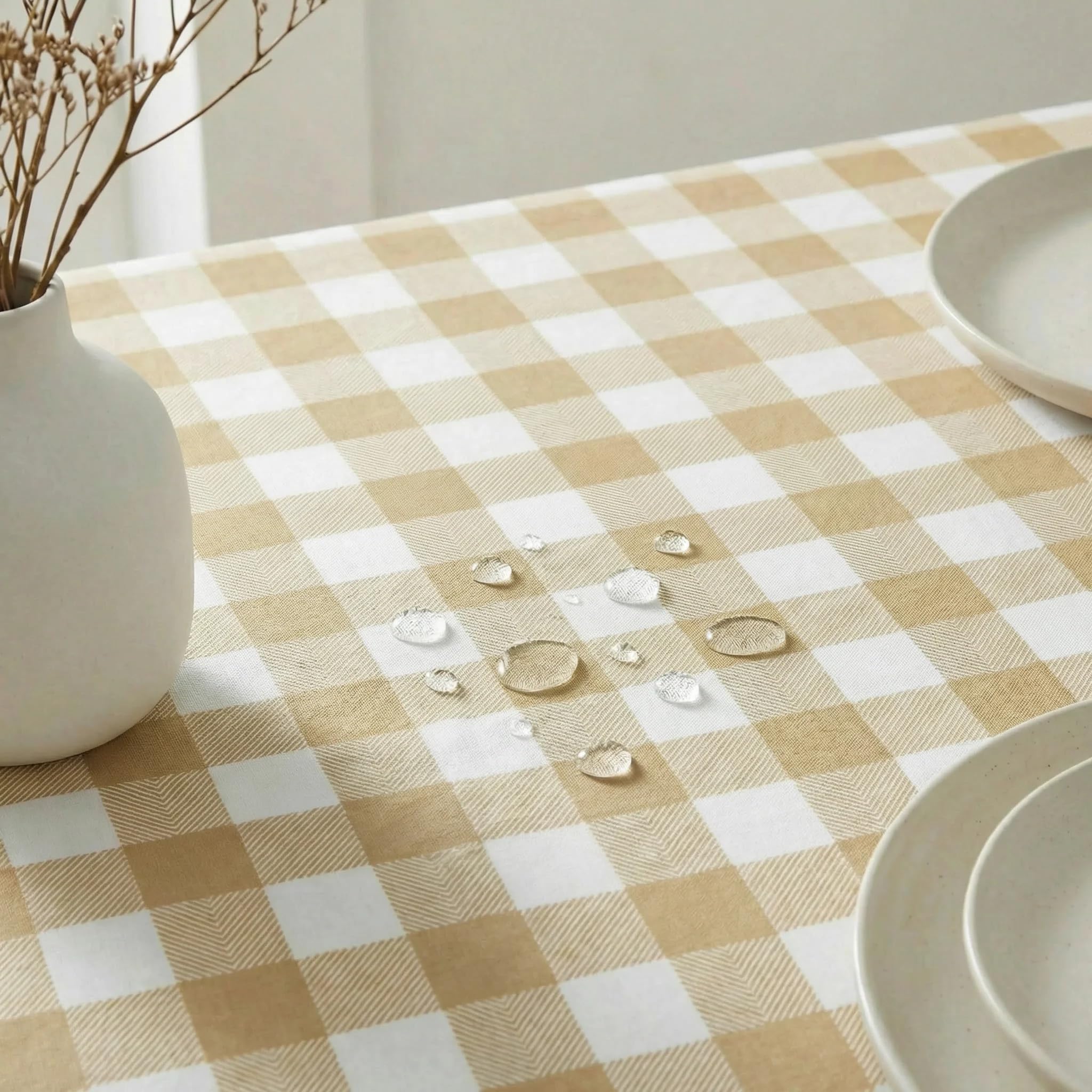 BELUM Nappe en résine Anti-Taches Carreaux 0120-103, Nappe à Carreaux Vichy Taille 300 x 140 cm, Nappe Anti-Taches sans Toile cirée Vichy Vanille Nappe Tissu 100% Coton Biologique