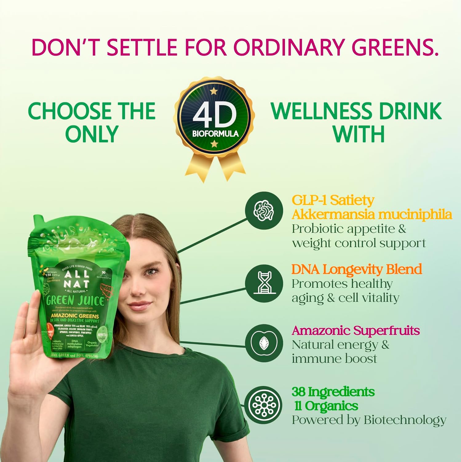 ALL NAT Super Greens Powder | Green Juice with 38 Superfoods, 11 Organic Nutrients, Amazonian Antioxidants | Gut Health, Detox & Immunity | Vegan, No Sugar – 30 Servings - Image 6