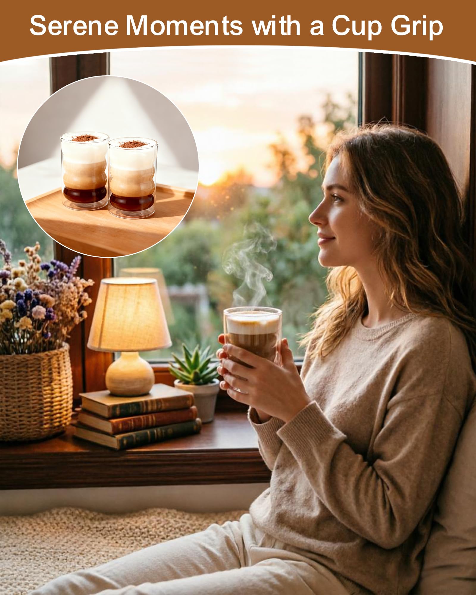 Podwójnie ścienne szklanki do kawy 350ml na latte macchiato, zestaw 2 sztuk | Odporne na gorąco i zimno, bez skraplania, wykonane ze szkła borokrzemowego, idealne do cappuccino, kawy oraz herbaty