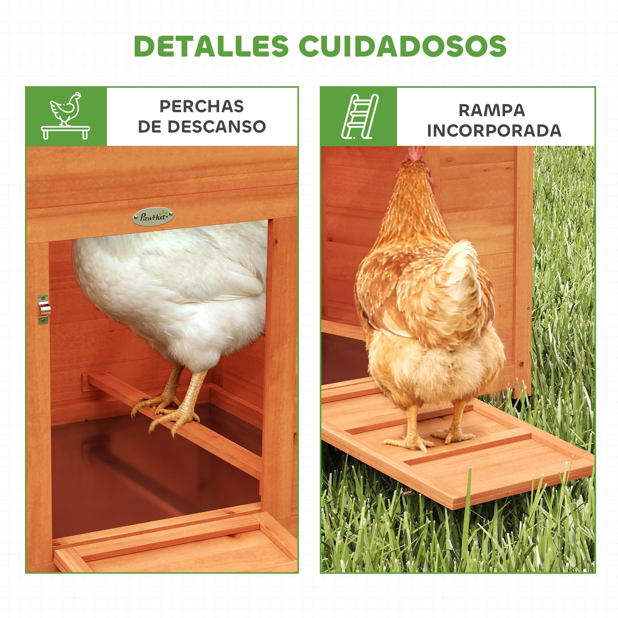 PawHut Gallinero para Exterior de Madera, 113,5x67,5x95,5 cm, para 2 Gallinas, Gallinero con Nido, Bandeja Extraíble, Techo Impermeable, Ventana Deslizante, Rampa, Perchas, Conejera, Naranja