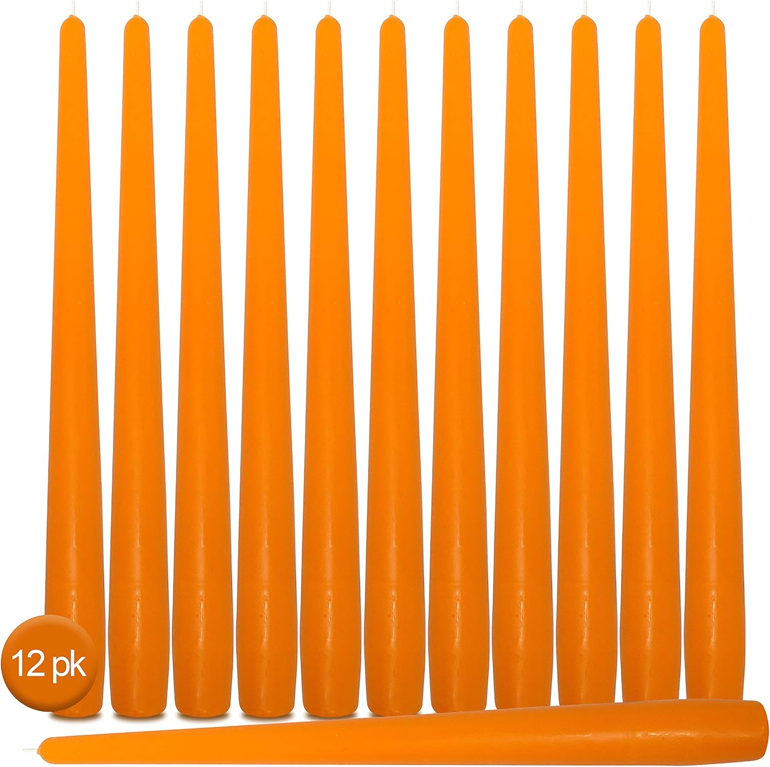 Hyoola Tall Taper Candles - 14 Inch Orange Unscented Dripless Taper Candles - 12 Hour Burn Time - 12 Pack