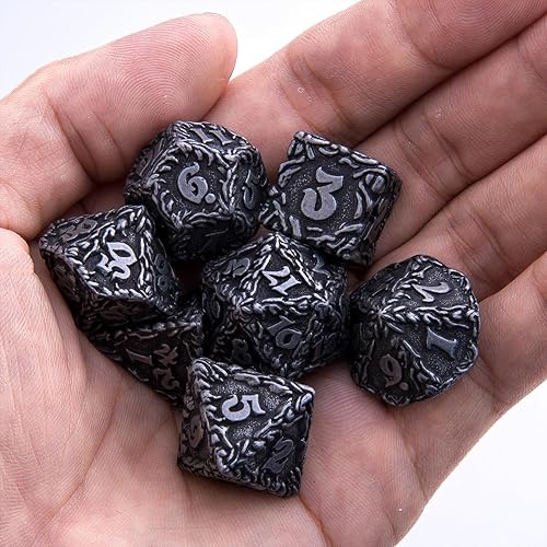 Miniatura 7 de DragonHoard - Juego de dados de metal DND  Dados de mazmorras y dragones con caja de rollo, dados poliédricos D20 D12 D10 D% D8 D6 D4 dados de metal