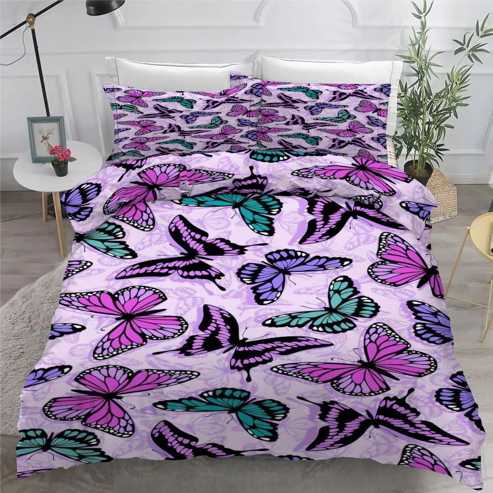 Générique Poszwa na kołdrę 220x240 tekstura 2-osobowy zestaw pościeli motyl miękka pościel z mikrofibry z zamkiem błyskawicznym, 2 poszewki na poduszki 65x65 cmZ2879