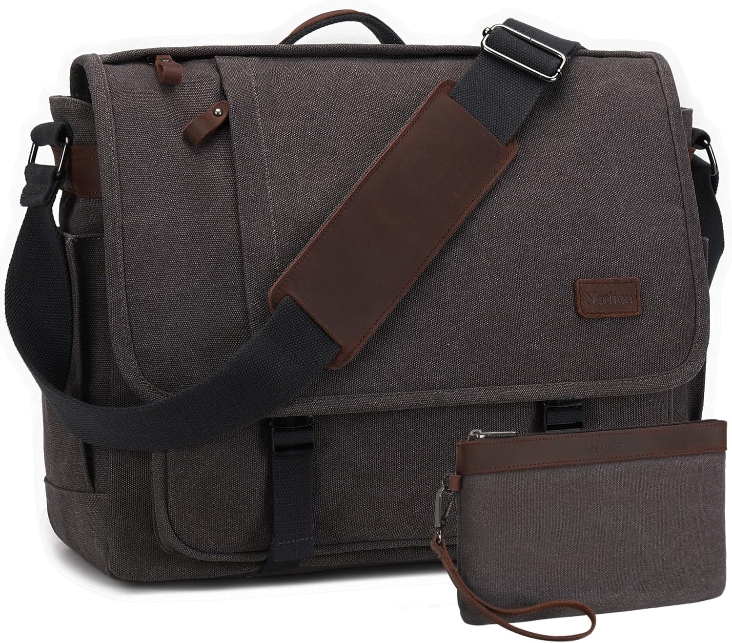 Nerlion Messenger Bag for Men 15.6 Inch Laptop Bag Canvas Water-resistant Computer Bag Shoulder Bag Satchel Work Briefcase Bookbag for College (Gray)