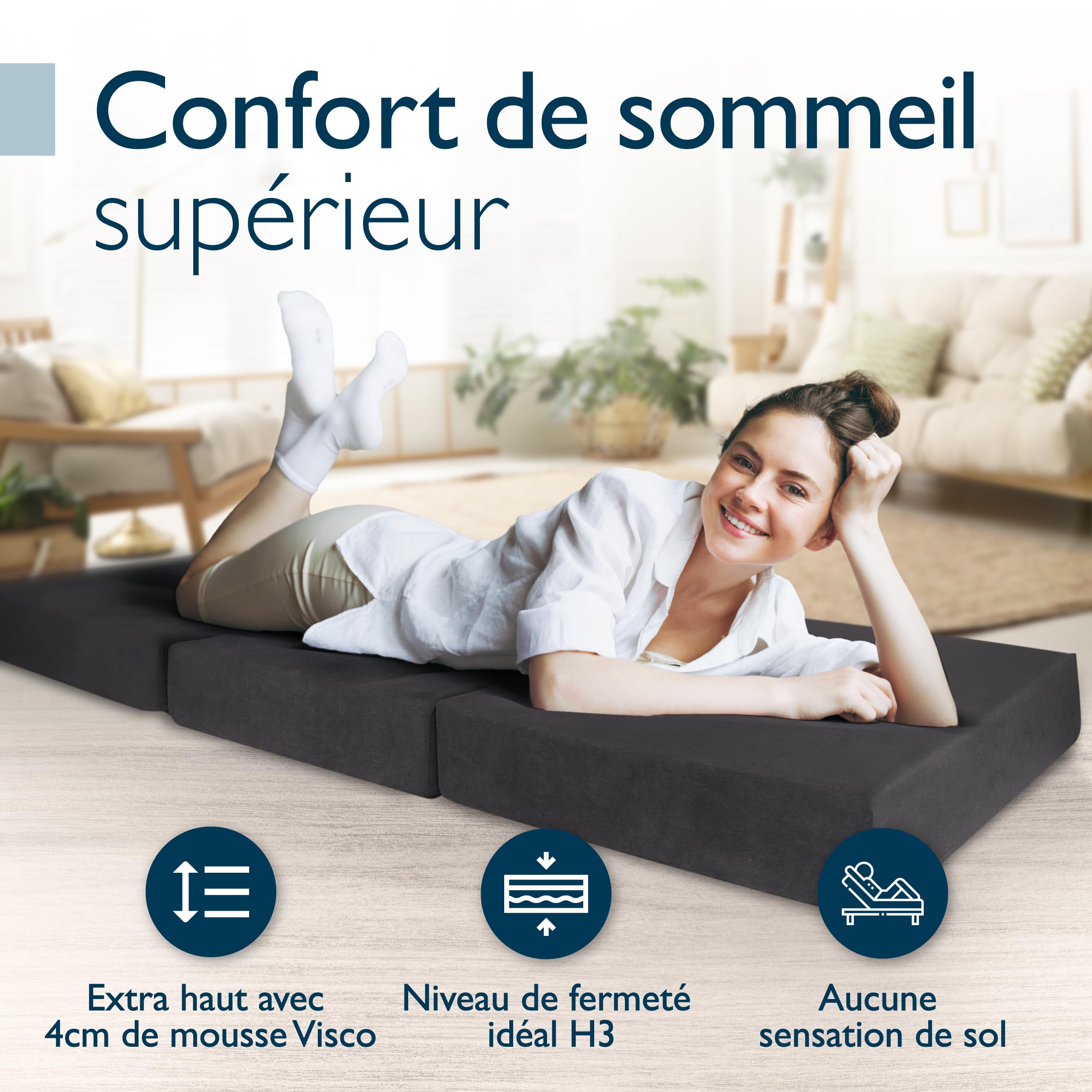 Beautissu Matelas Pliable avec Poche Housse Lavable lit d'appoint Mousse